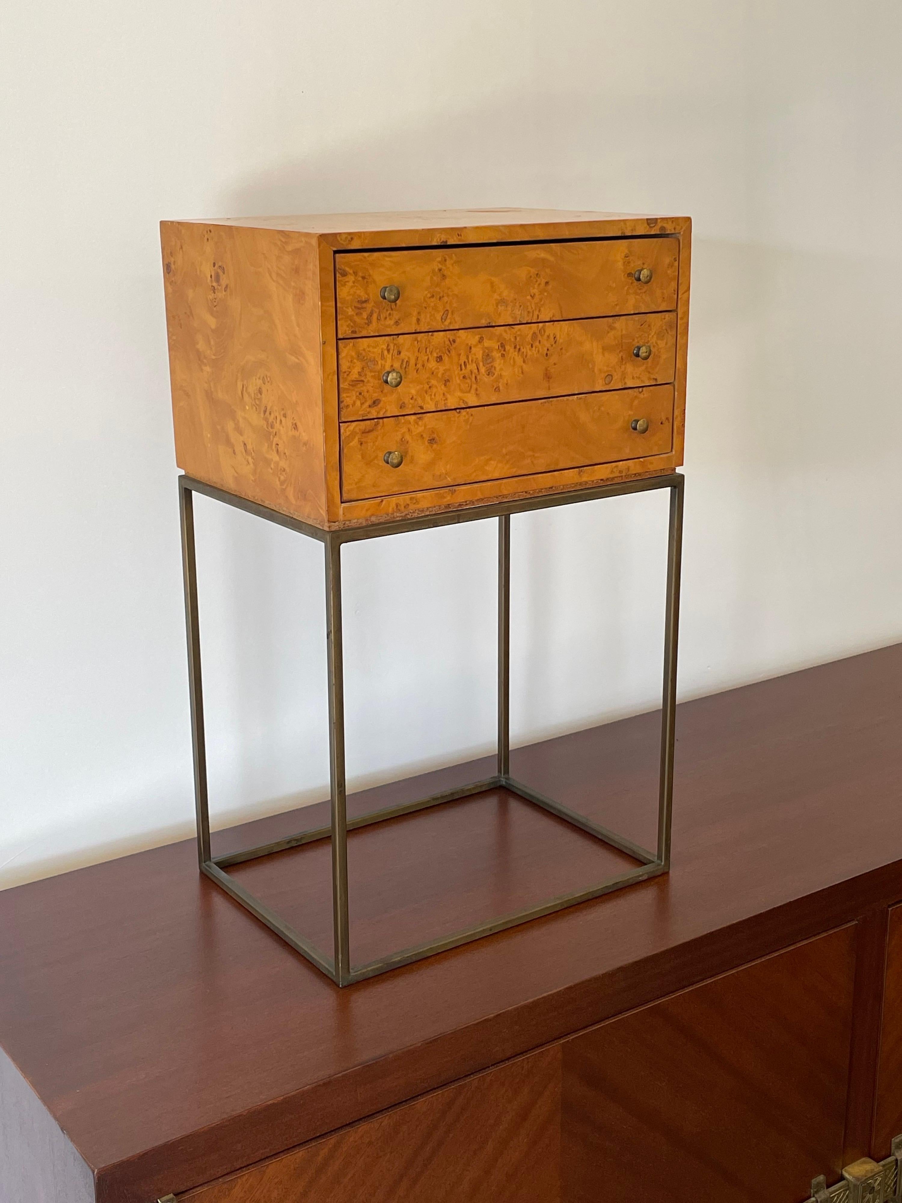 Mid-Century Modern Petite Jewelry Chest in Bronze and Burl, Style of Milo Baughman For Sale