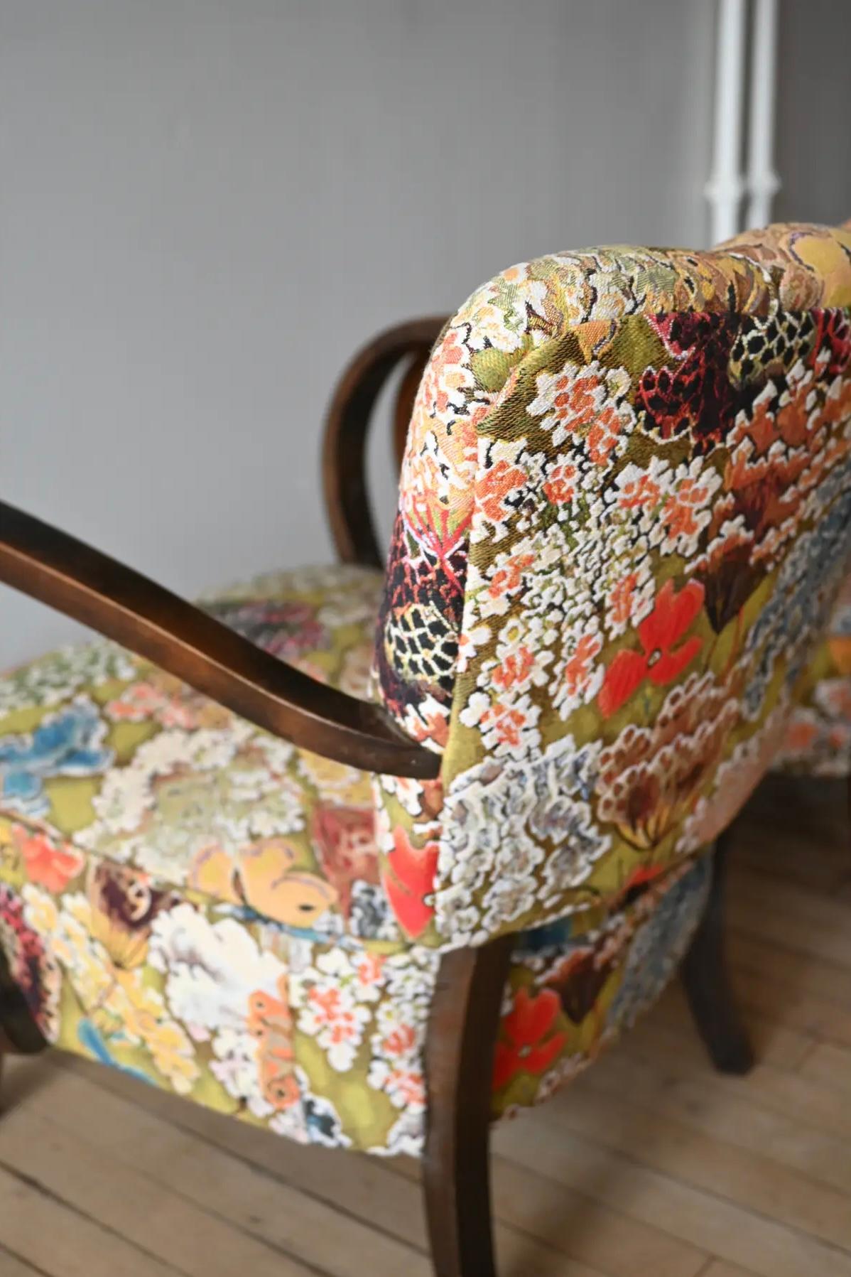 Petite Jindrich Halabala Armchairs in Pierre Frey Le Soleil Pour Temoin For Sale 6