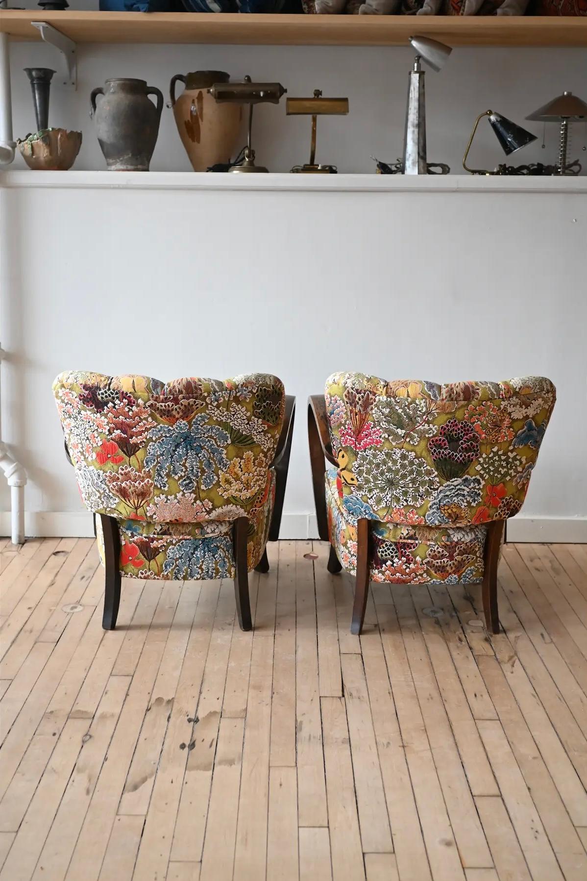 Petite Jindrich Halabala Armchairs in Pierre Frey Le Soleil Pour Temoin For Sale 7