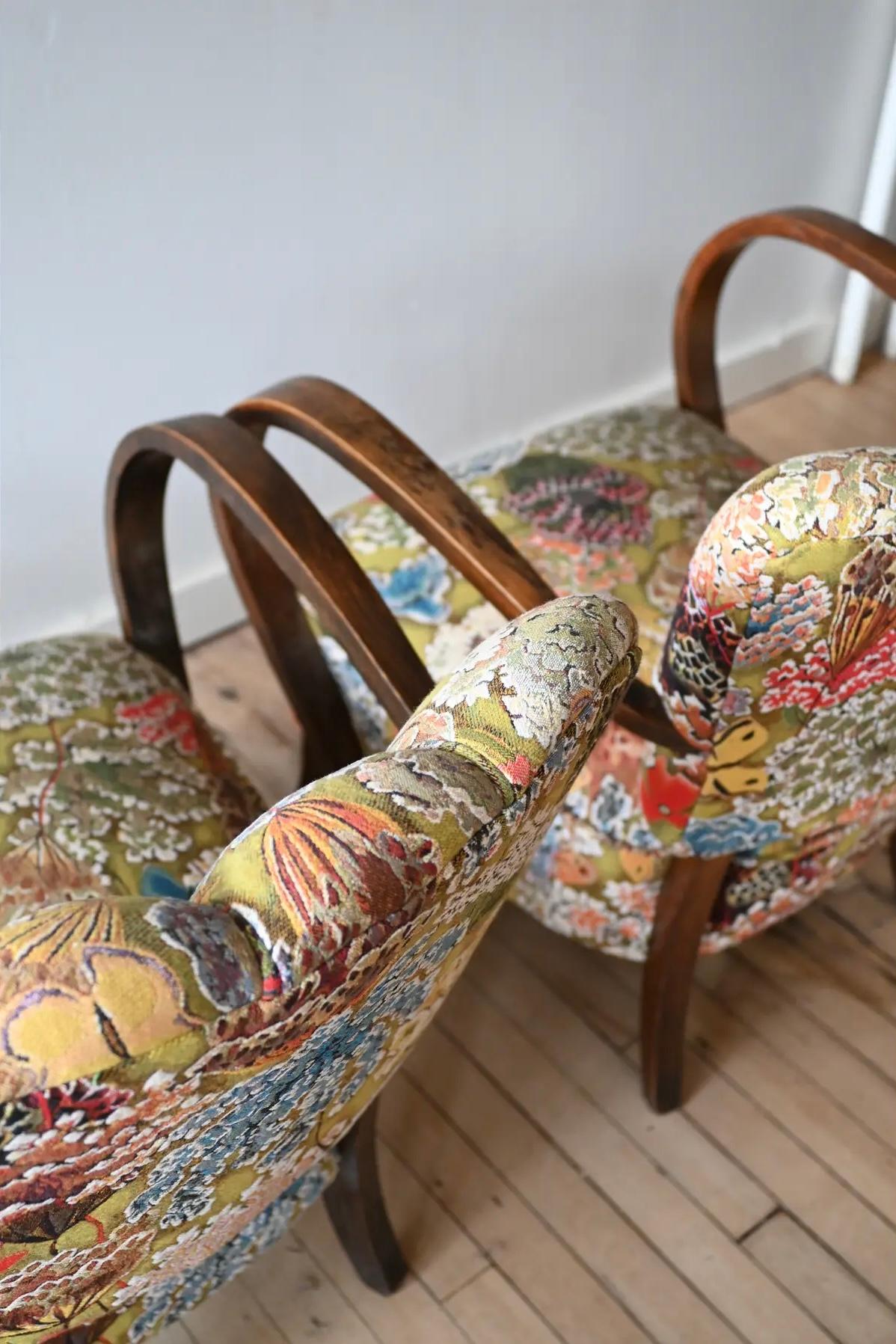 Petite Jindrich Halabala Armchairs in Pierre Frey Le Soleil Pour Temoin For Sale 8