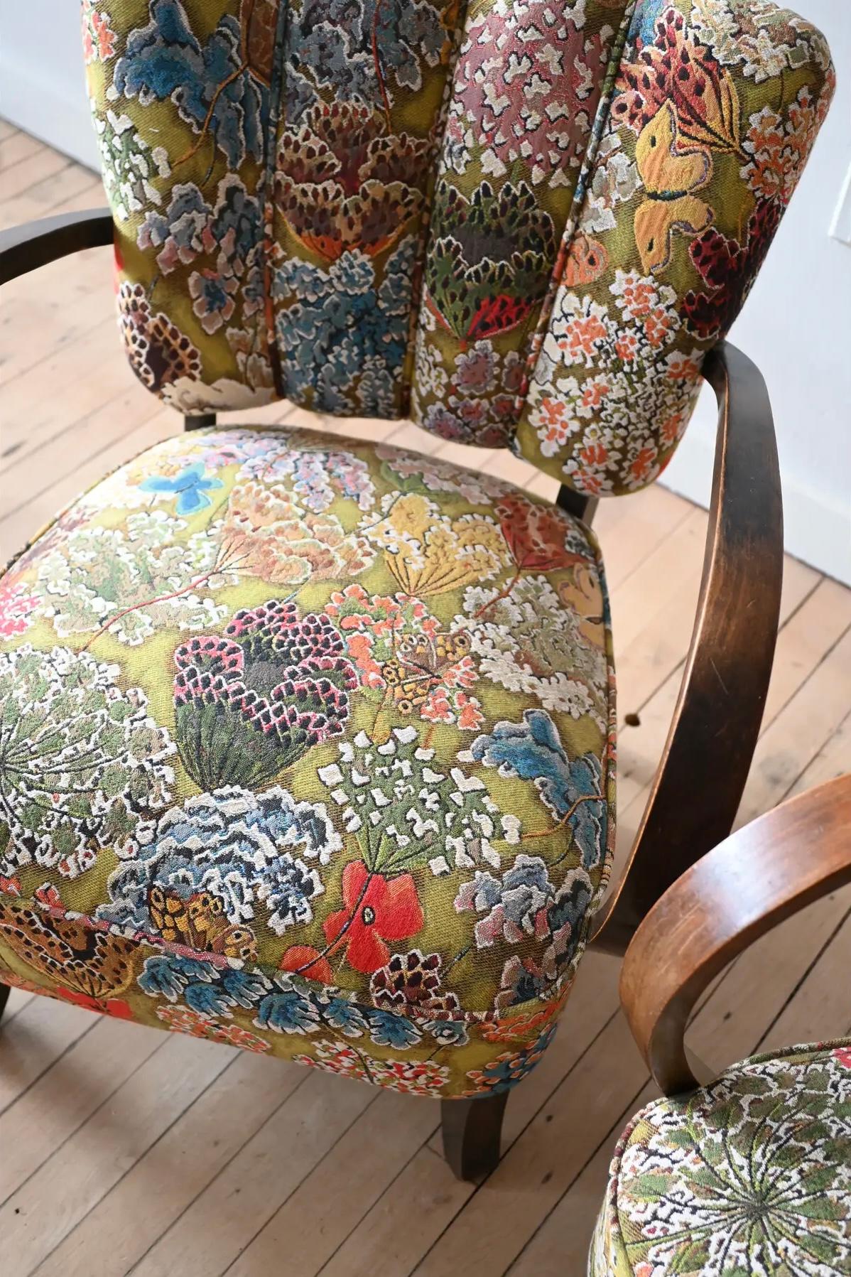 Petite Jindrich Halabala Armchairs in Pierre Frey Le Soleil Pour Temoin For Sale 2