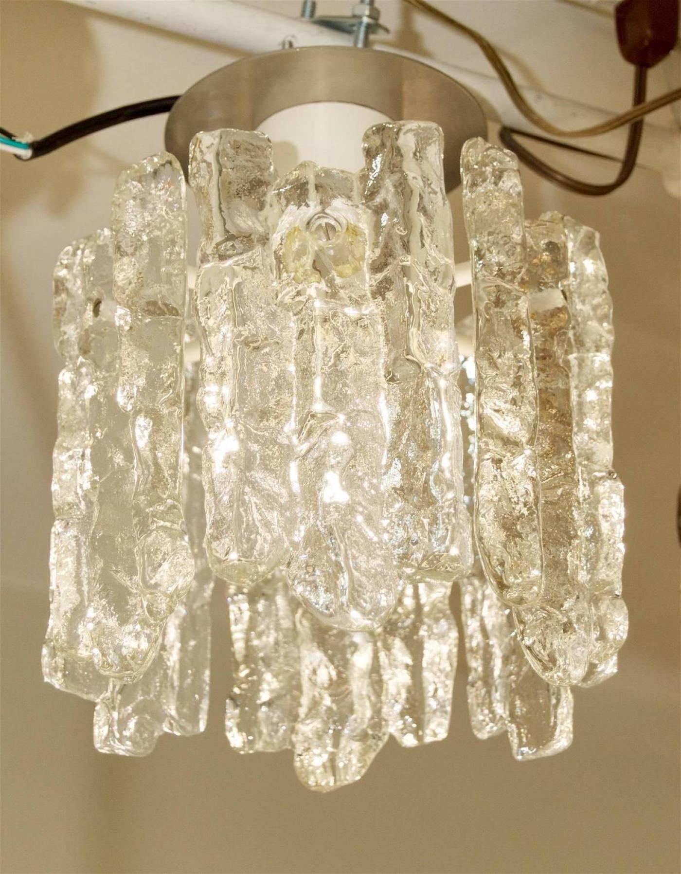 Mid-Century Modern Petite Kalmar Ice Glass Flush Mounted Pendant