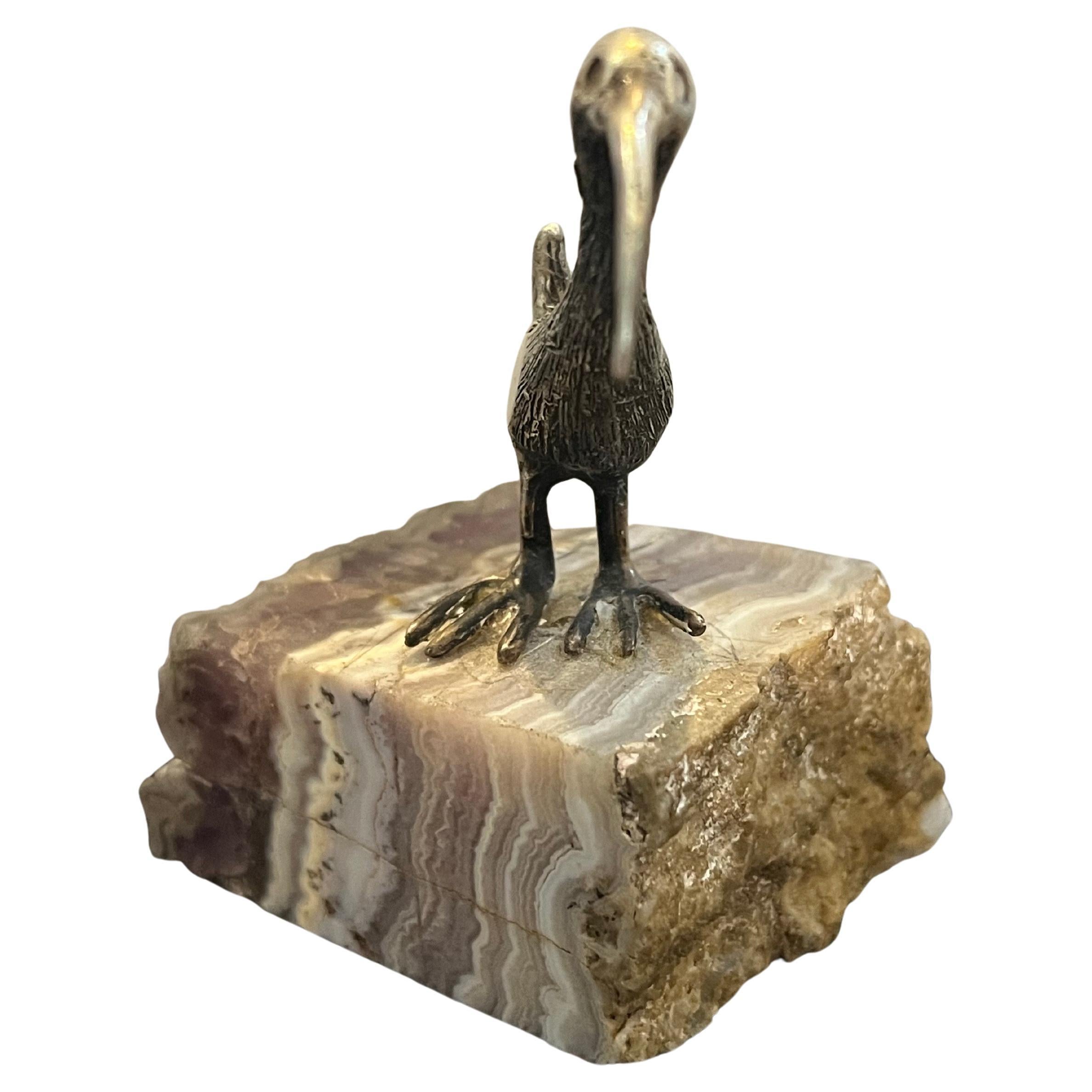 Uccello Kiwi Petite in argento seduto su base di quarzo ametista MCM In condizioni buone in vendita a San Diego, CA