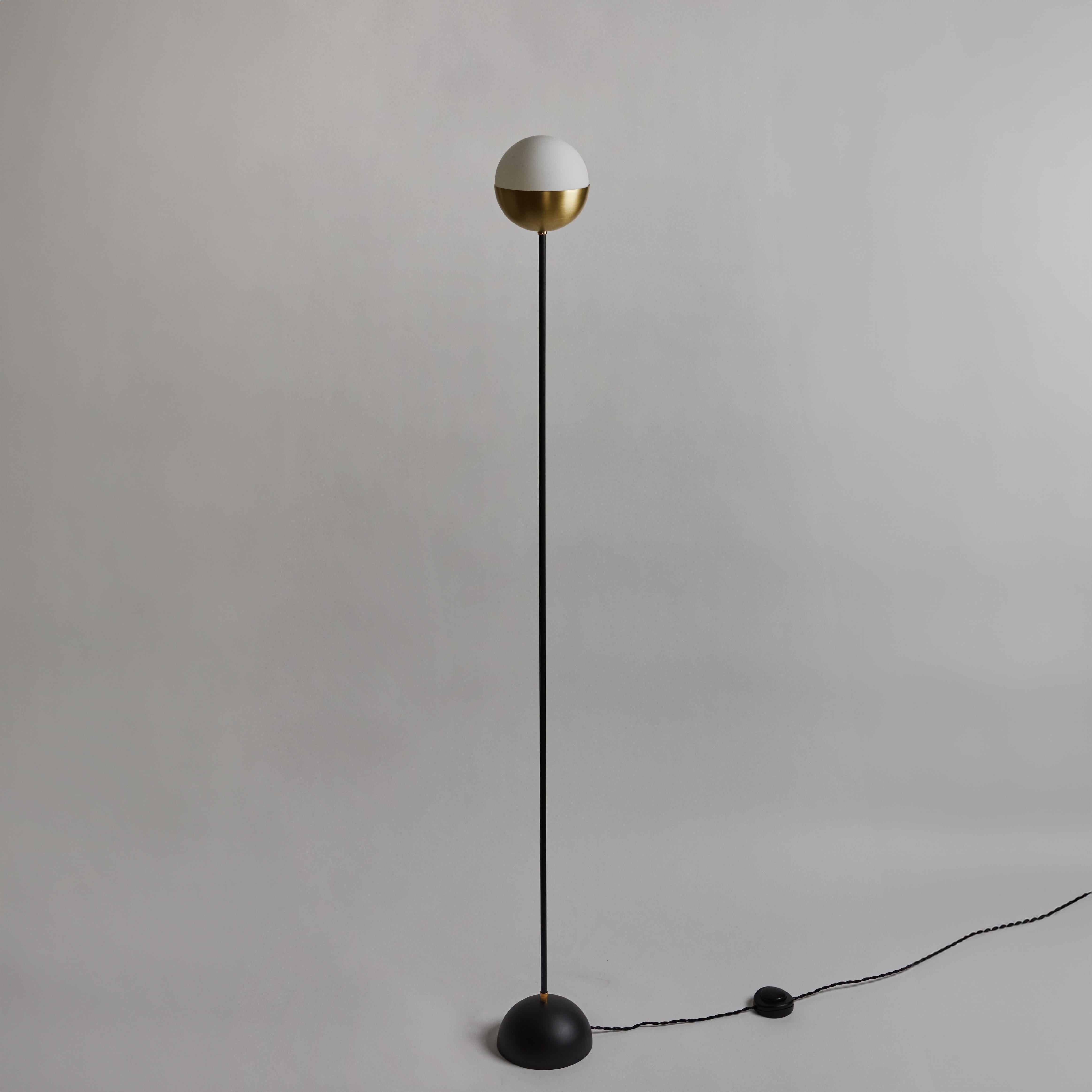 Metal Petite 'KOKO' Floor Lamp in Opaline Glass & Brass by Alvaro Benitez For Sale