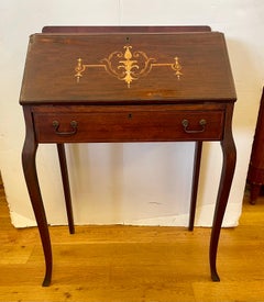 Petite Late 19th Century Queen Anne Slant Front Mahogany Desk Secretary Table