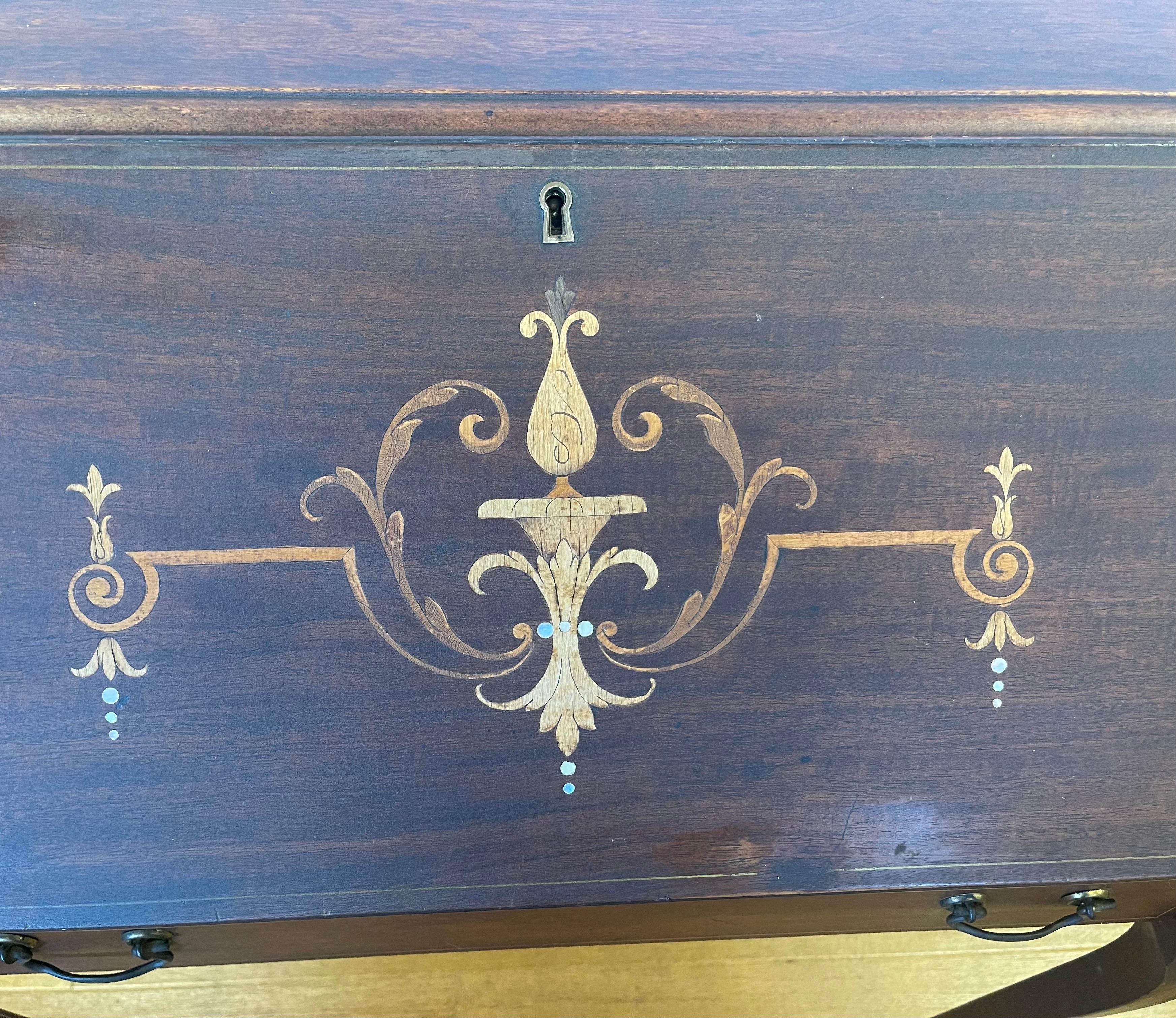 Petite Late 19th Century Queen Anne Slant Front Mahogany Desk Secretary Table For Sale 2