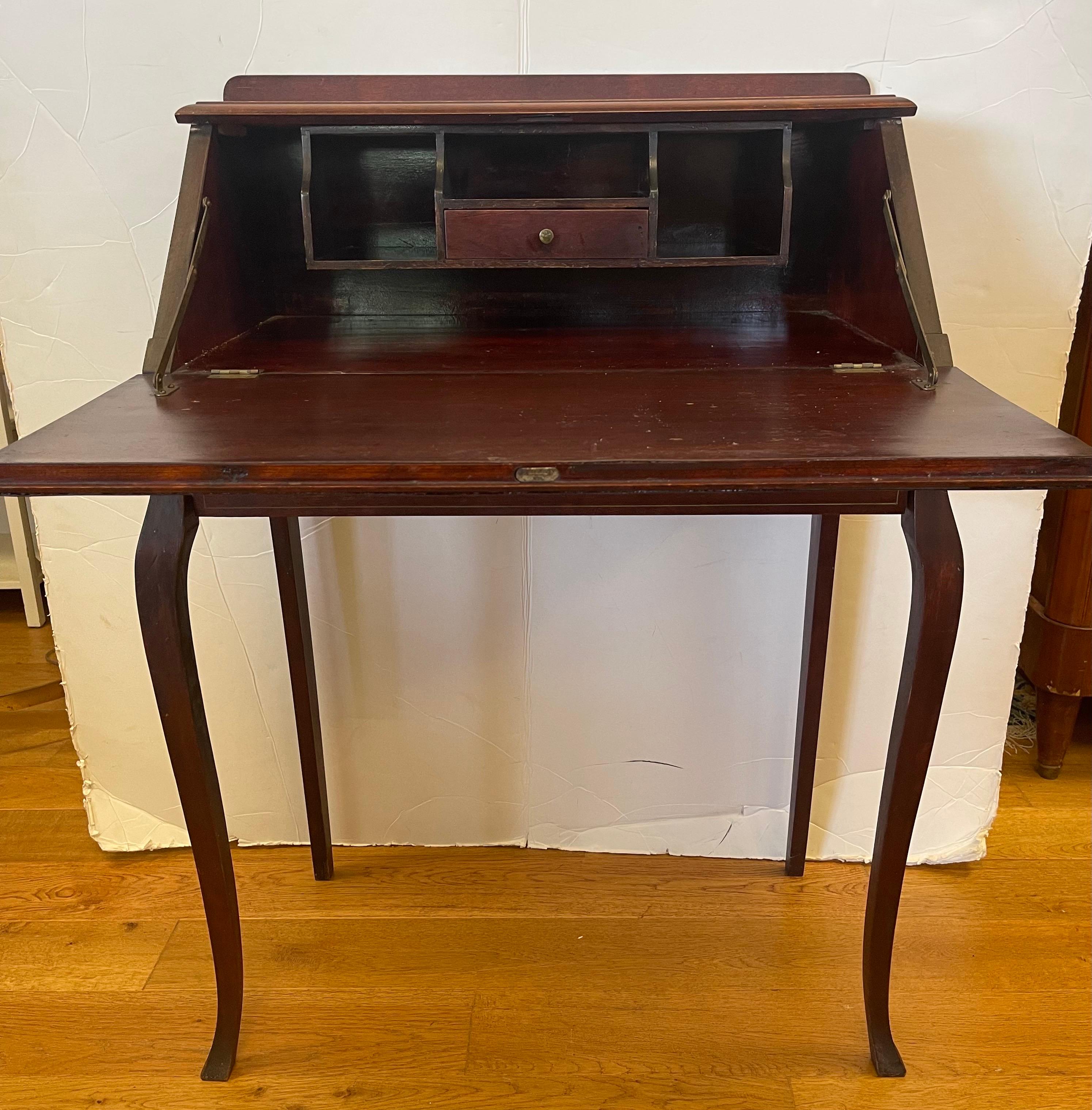 Petite Late 19th Century Queen Anne Slant Front Mahogany Desk Secretary Table For Sale 4