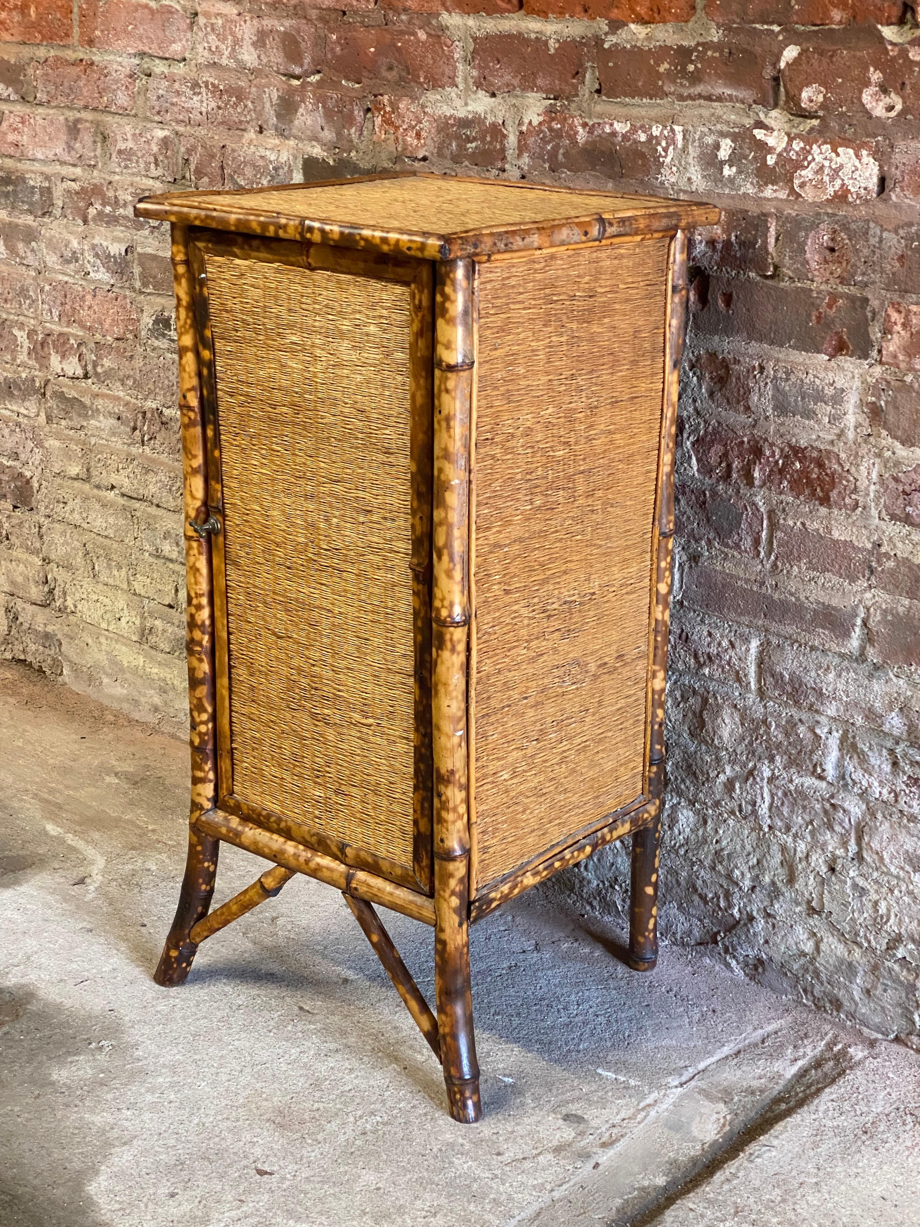 19th Century Petite Late Victorian Bamboo and Grasscloth Cabinet