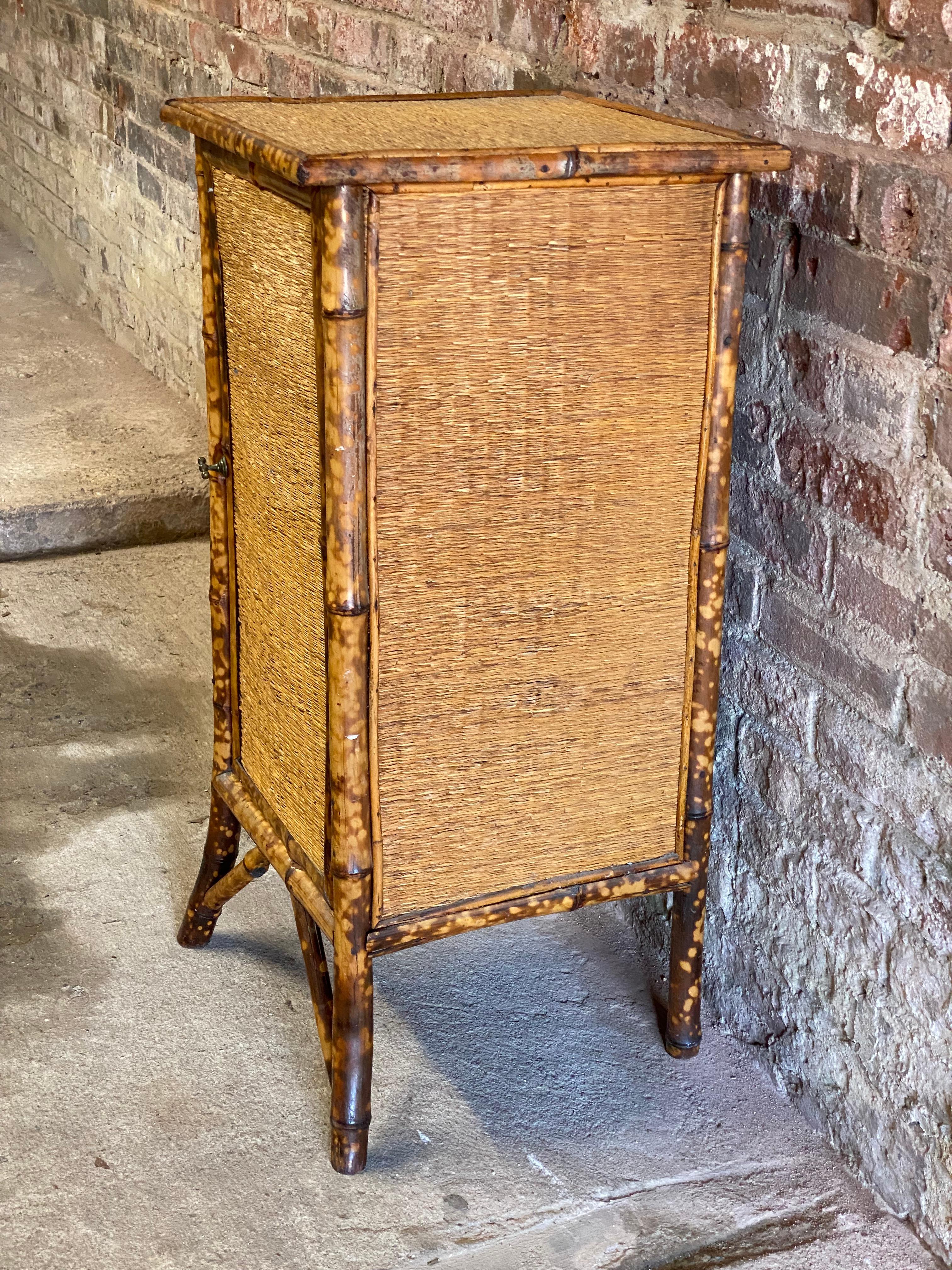 Petite Late Victorian Bamboo and Grasscloth Cabinet 1