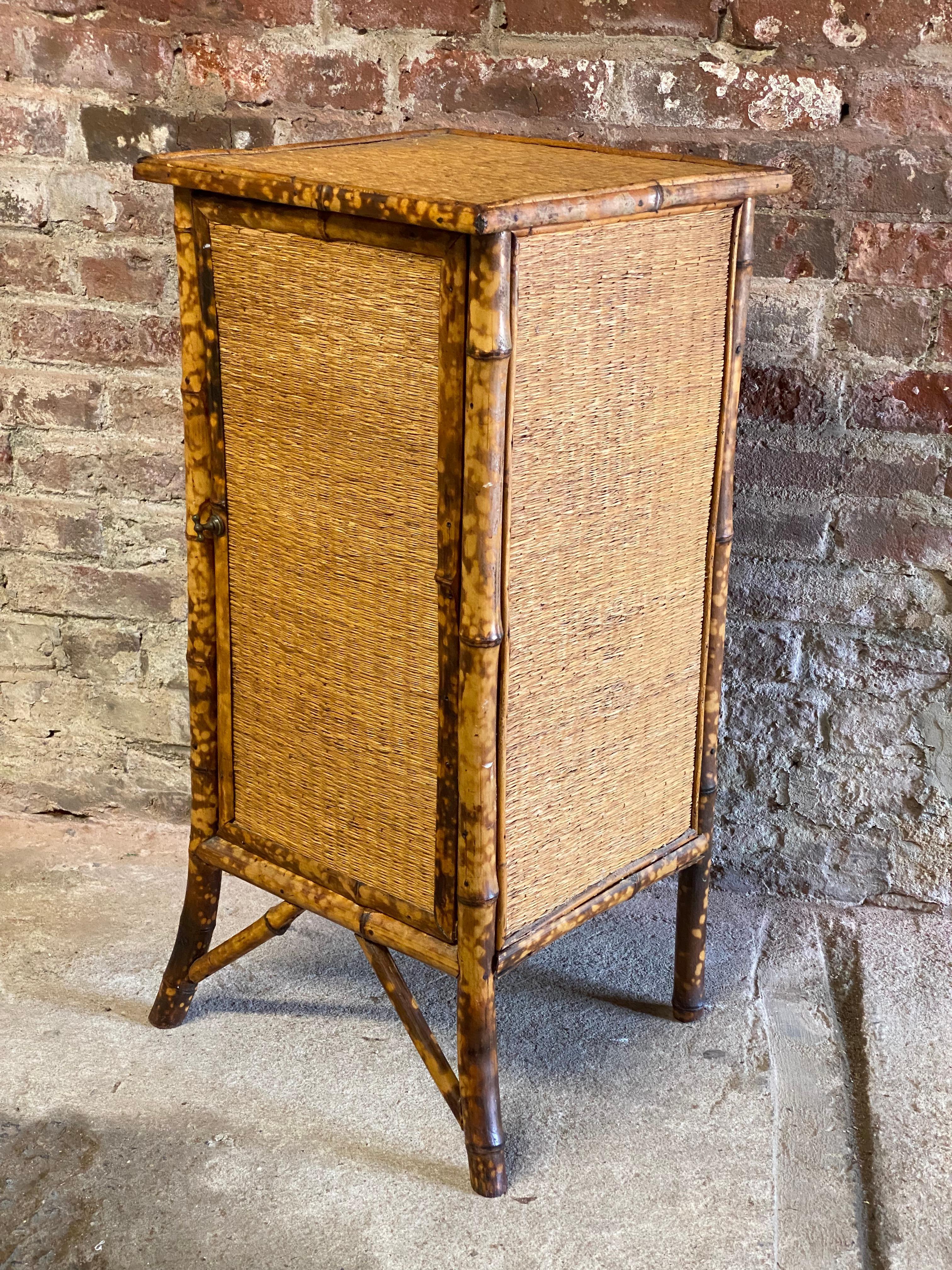 Petite Late Victorian Bamboo and Grasscloth Cabinet 2