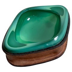 Petite Leather and Ceramic Ashtray, 1960s France