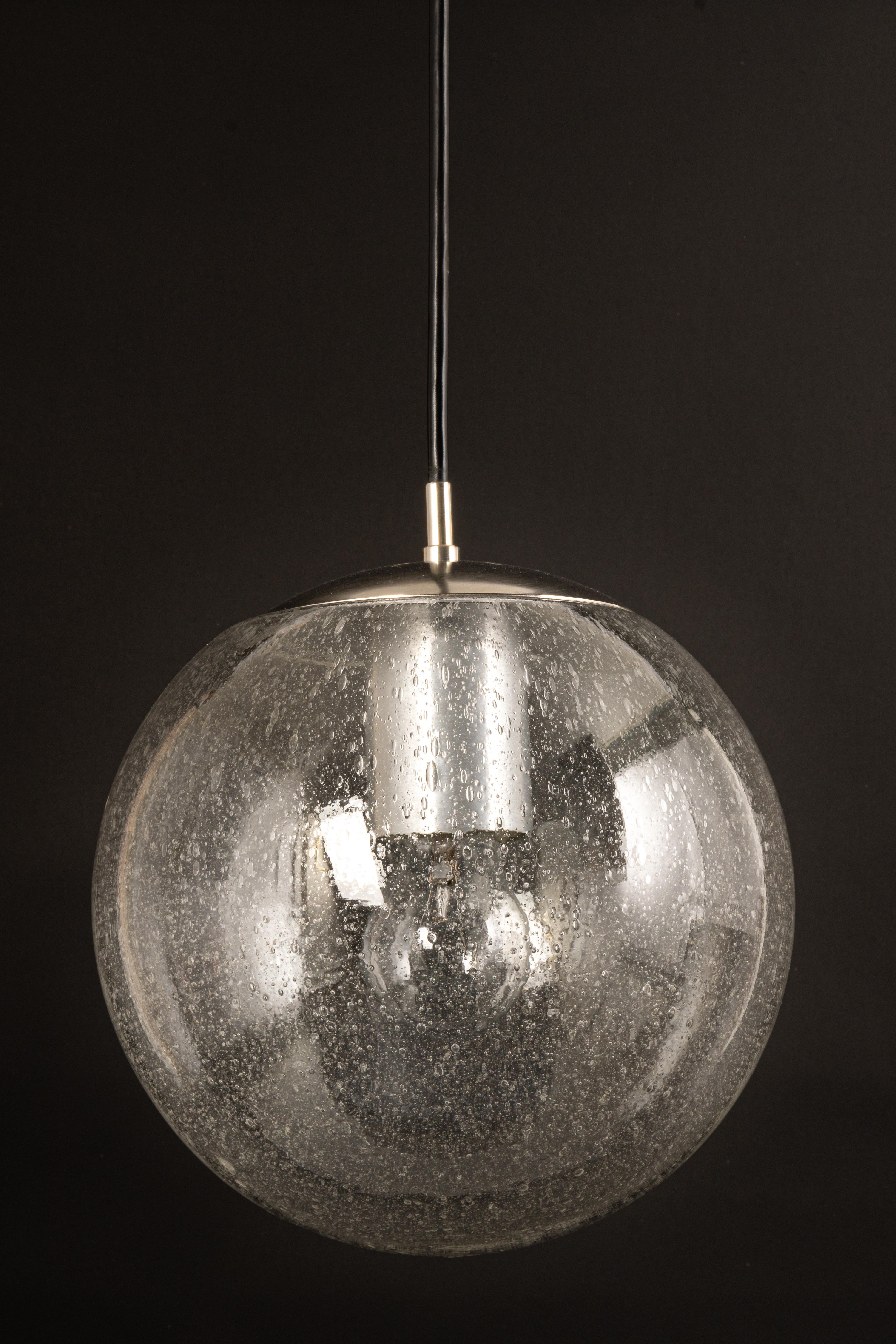 Petite Limburg Chrome with Clear Glass Ball Pendant, Germany, 1970s In Good Condition For Sale In Aachen, NRW