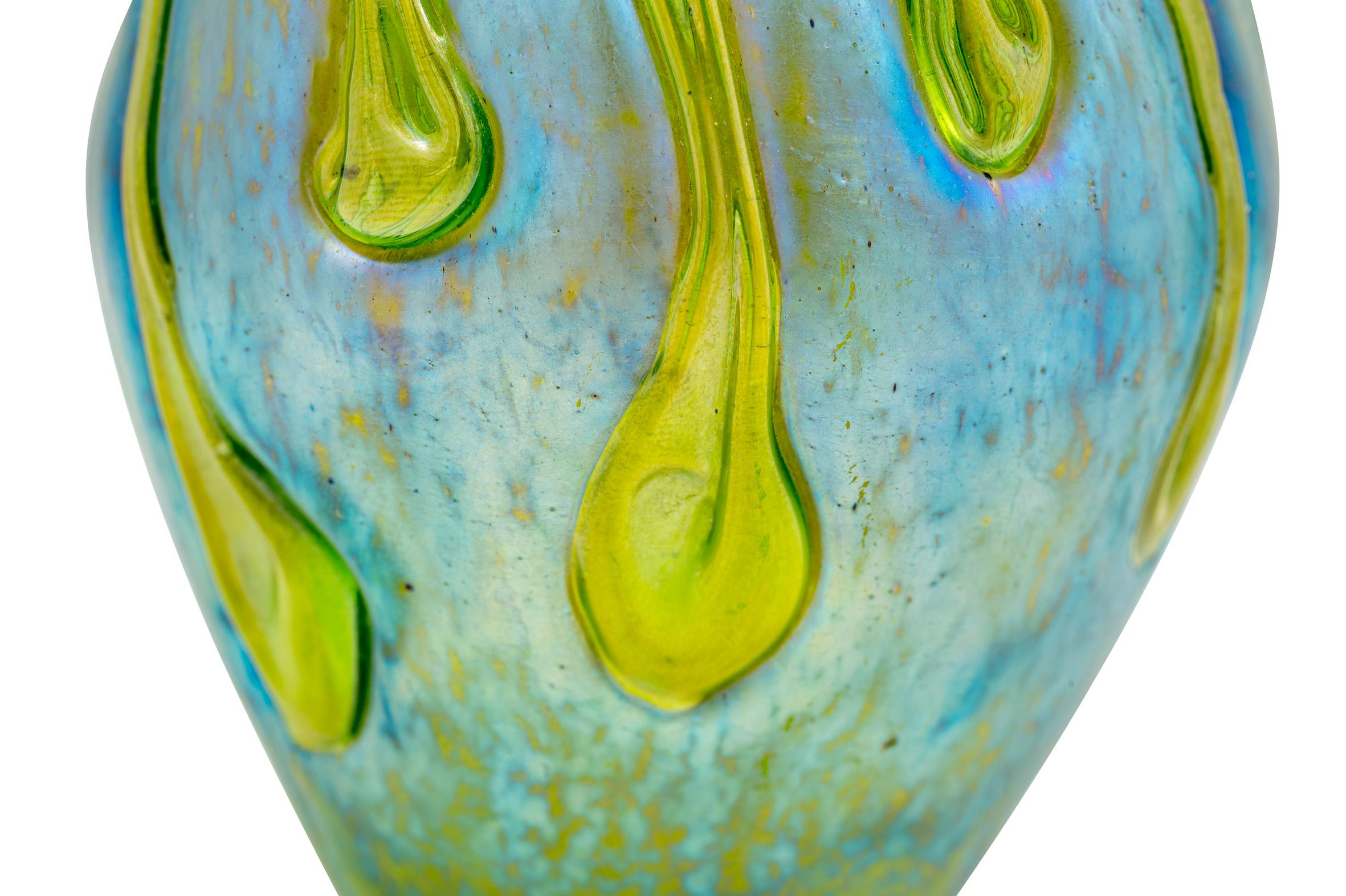 Petite Loetz Glass Vase circa 1900 Austrian Jugendstil Green Blue Bright Colors 1