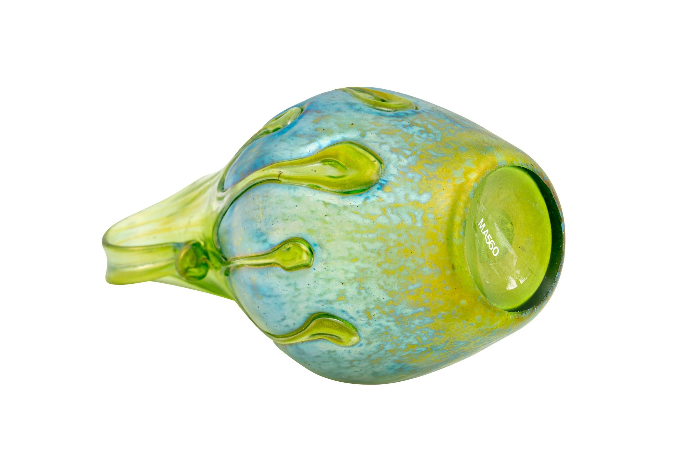 Petite Loetz Glass Vase circa 1900 Austrian Jugendstil Green Blue Bright Colors 3