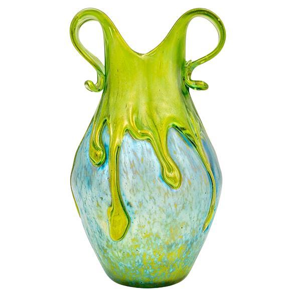 Petite Loetz Glass Vase circa 1900 Austrian Jugendstil Green Blue Bright Colors