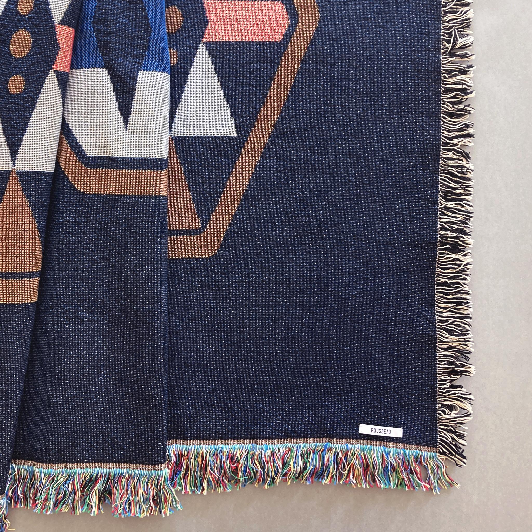 Modern Petite Loom Woven Throw Blanket, Twilight Navy Geo, 40 x 54 For Sale
