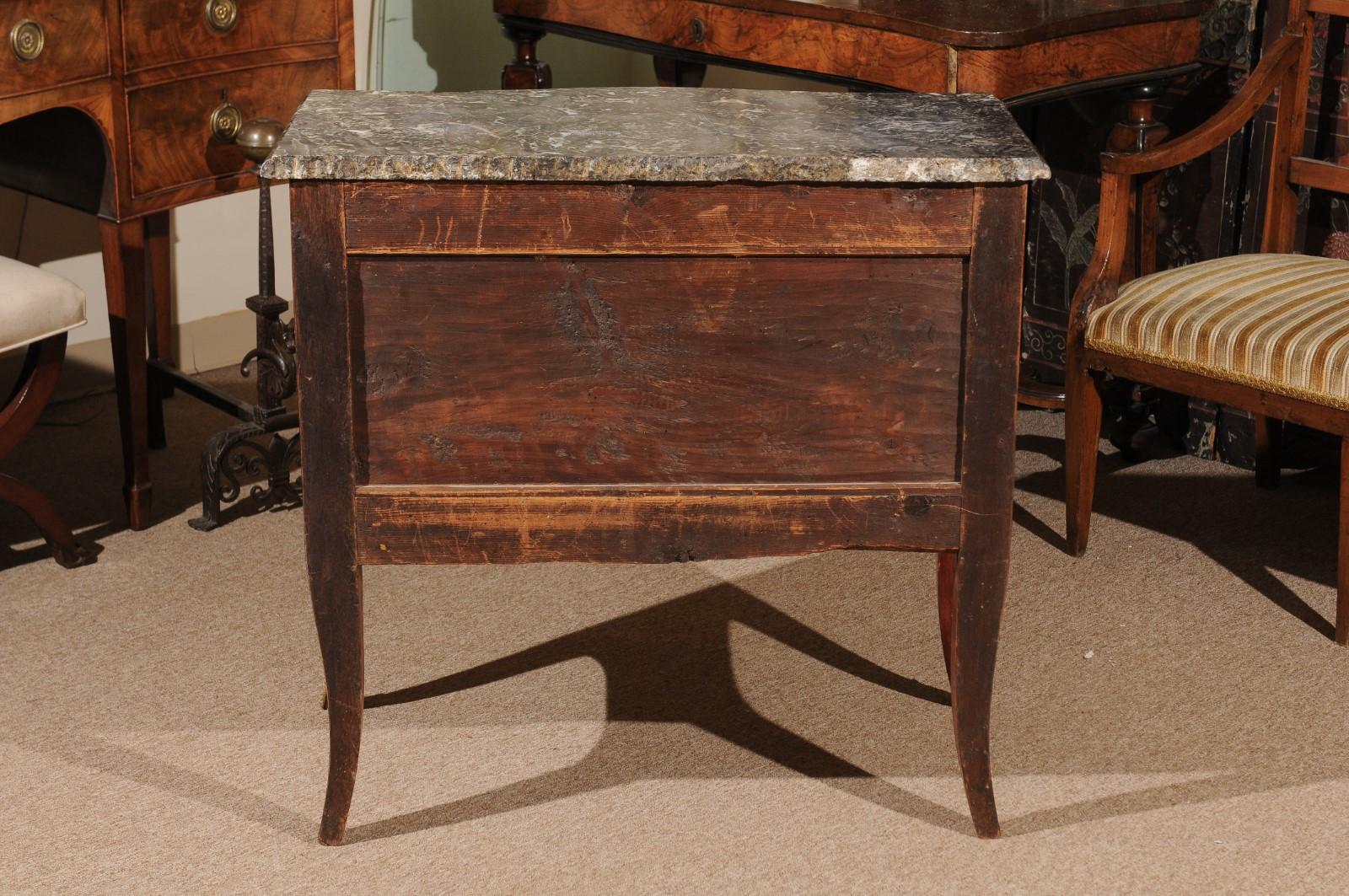 Petite Louis XV Period Commode in Tulipwood with Bronze Dore Mounts & Marble Top For Sale 7