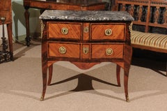 Petite Louis XV Period Commode in Tulipwood with Bronze Dore Mounts & Marble Top