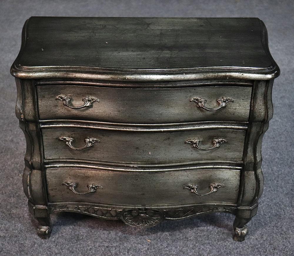 Petite Louis XV style distressed painted 3-drawer commode.