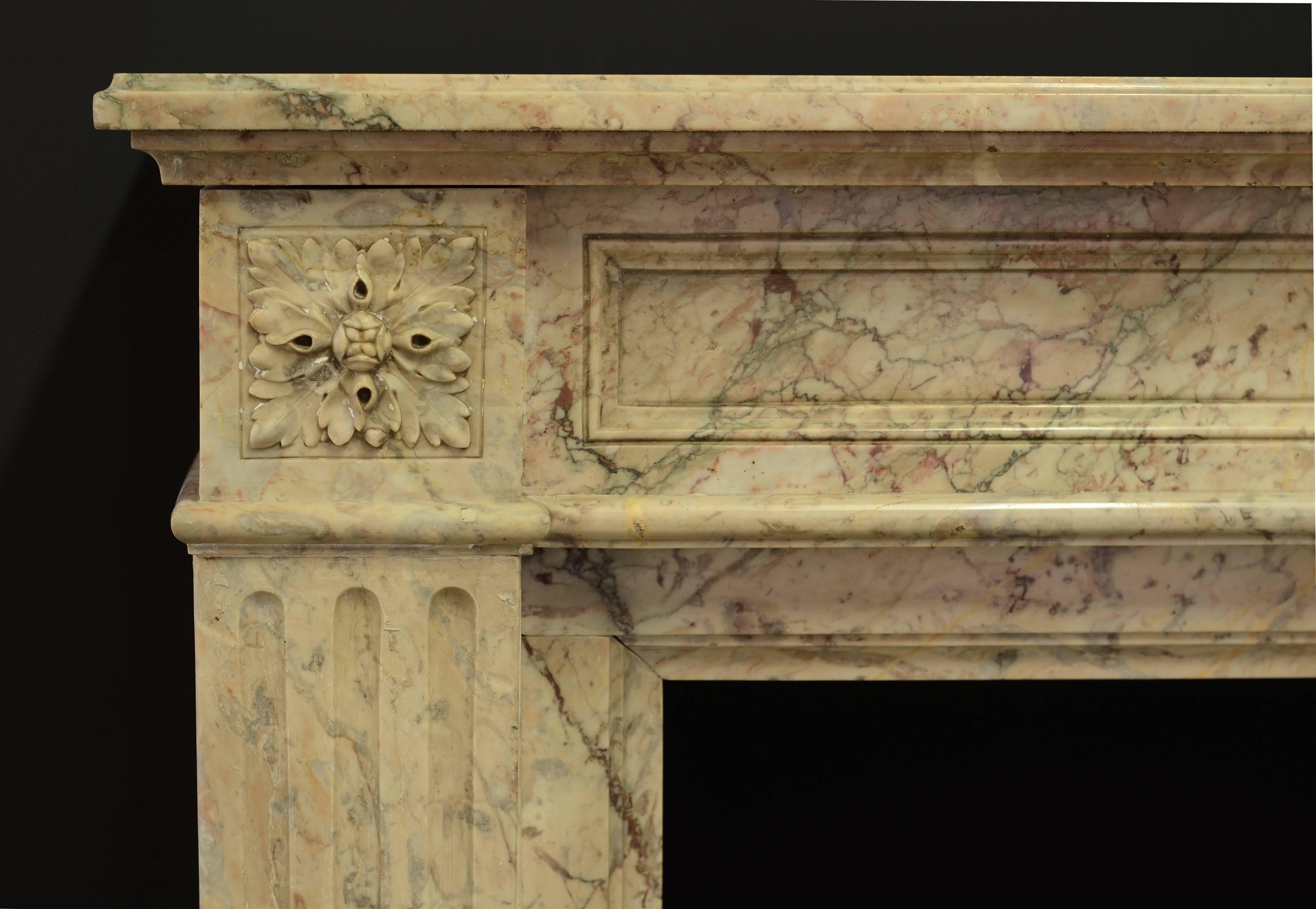 French Petite Louis XVI Fireplace Mantel in Beautiful Escalette Marble