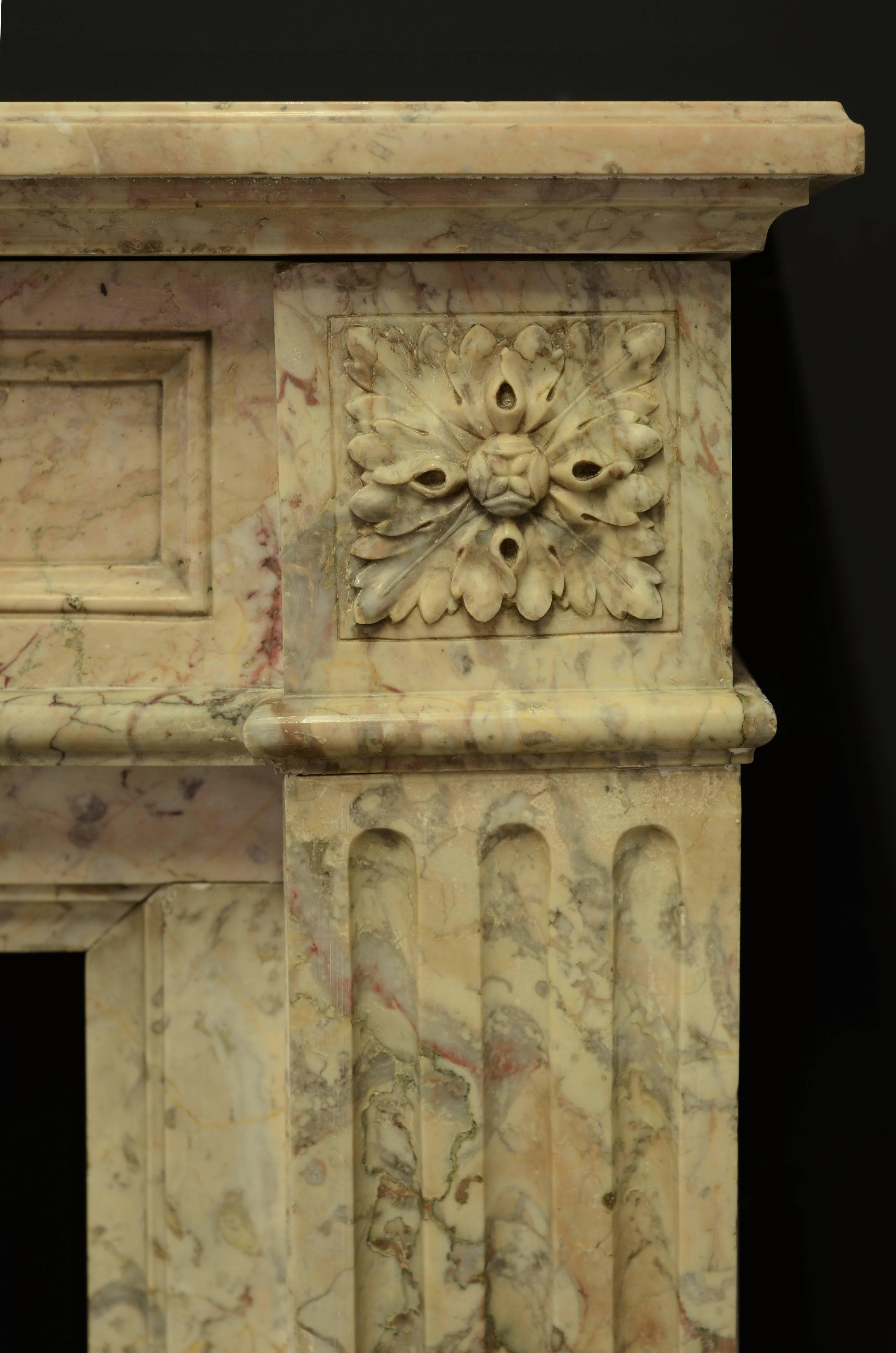 Petite Louis XVI Fireplace Mantel in Beautiful Escalette Marble 4