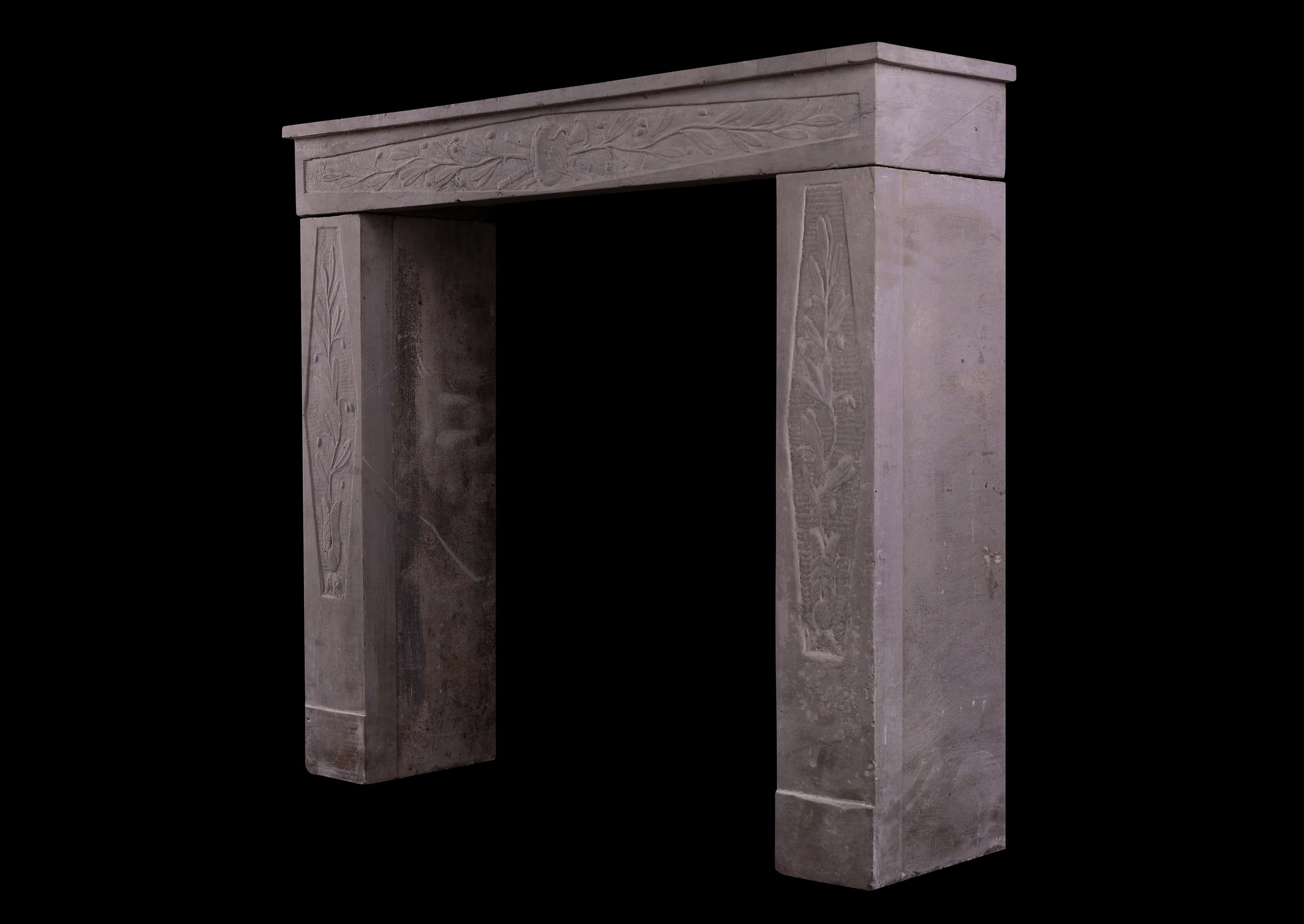 French Petite Louis XVI Stone Fireplace For Sale