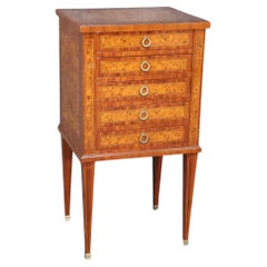 Petite Louis XVI Style Inlaid Burl Walnut Cabinet Nightstand With Bronze Mounts