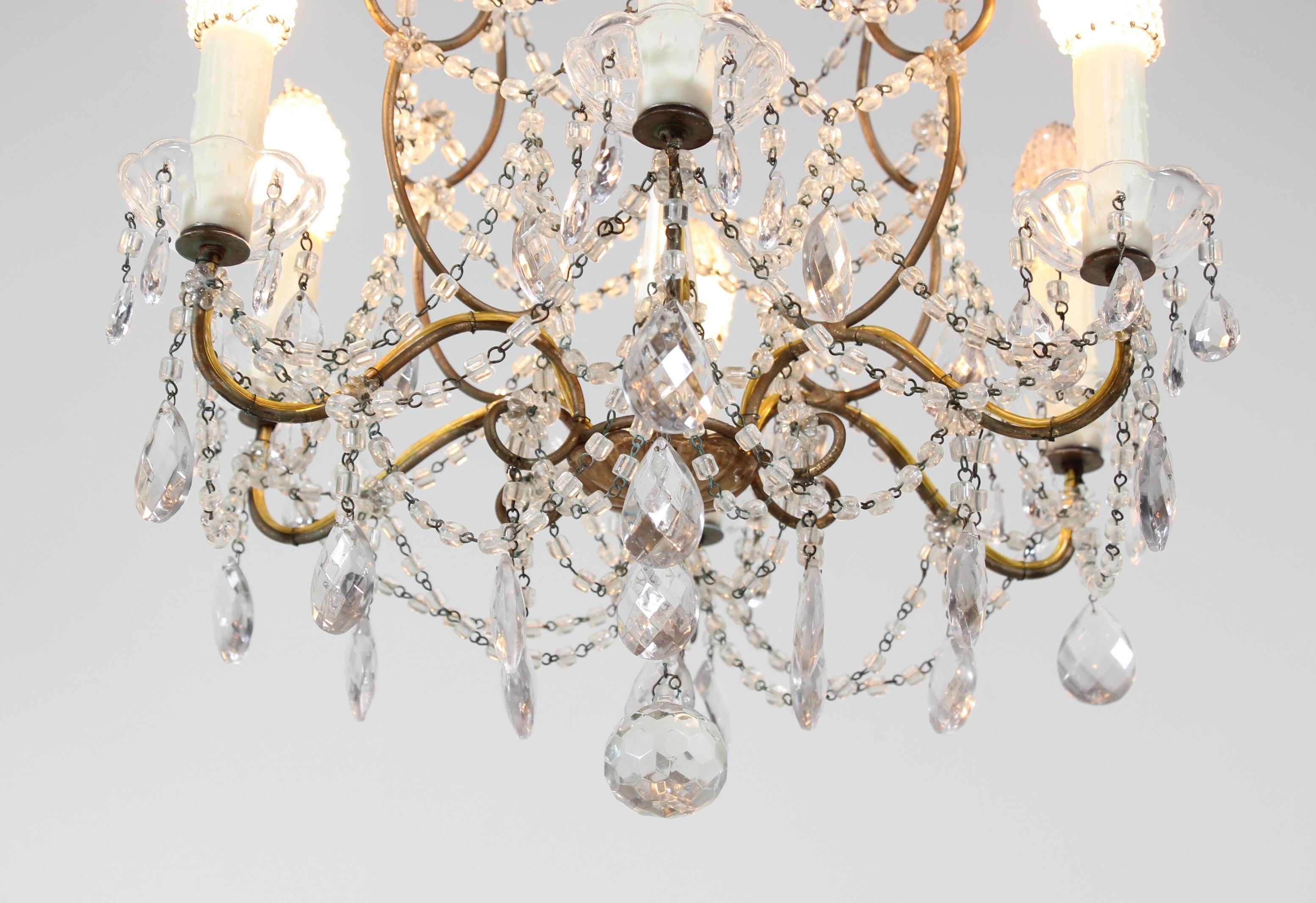 Mid-20th Century Petite Macaroni Crystal Beaded Italian Chandelier