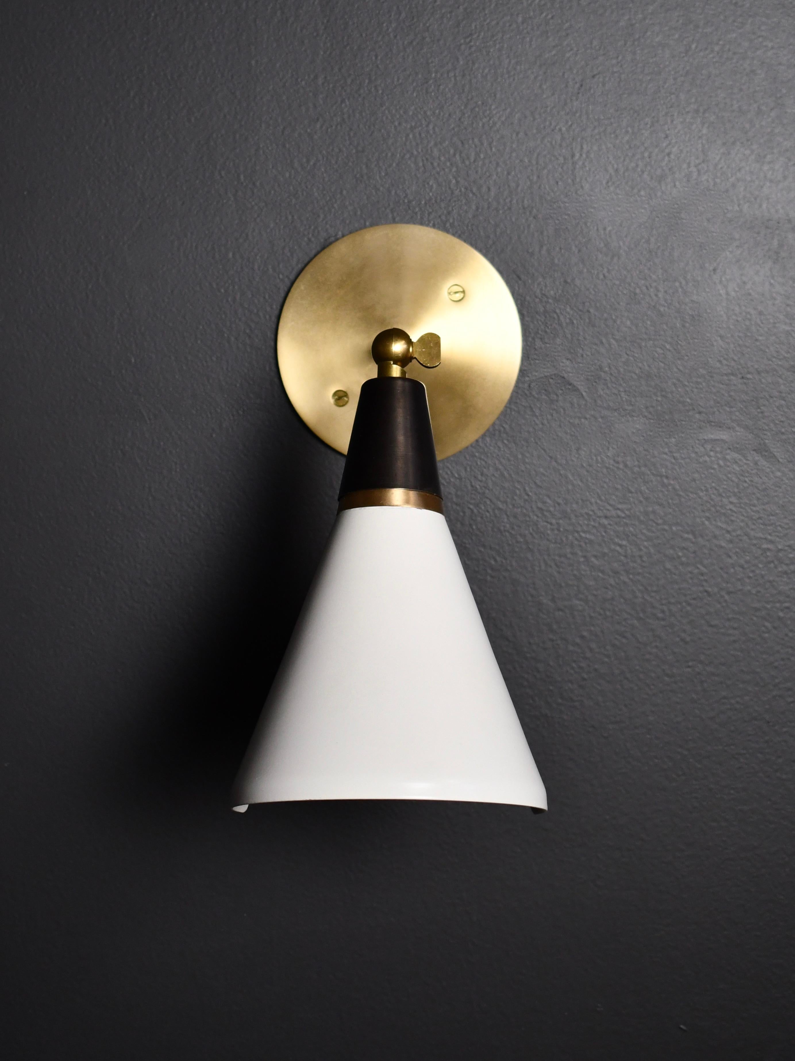 Mid-Century Modern Petite Magari Adjustable Wall Lamp in Black, White & Brass by Blueprint Lighting