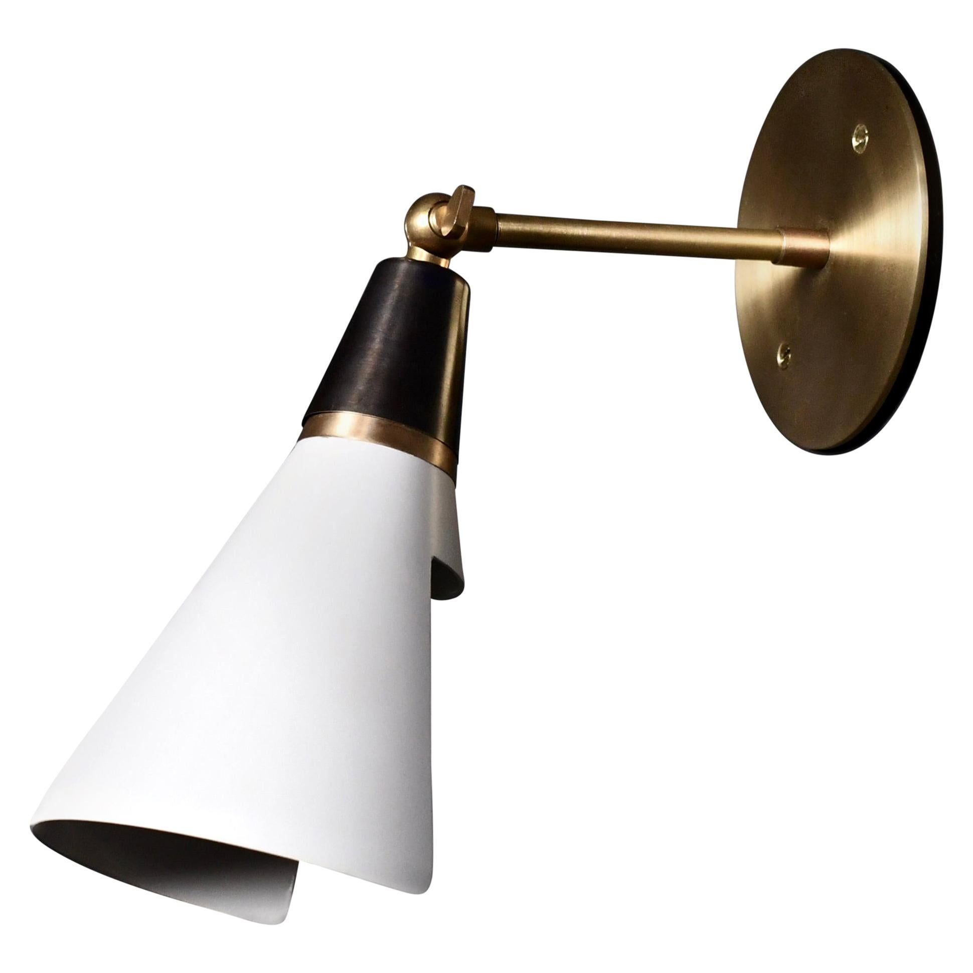 Petite Magari Adjustable Wall Lamp in Black, White & Brass by Blueprint Lighting For Sale