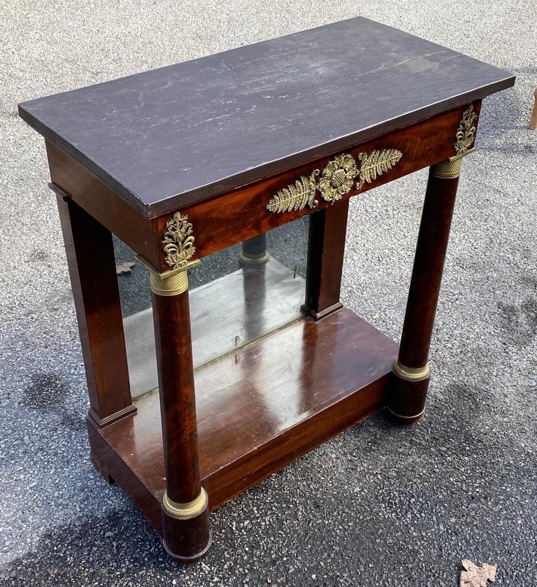 Petite Mahogany French Empire Stone Top Console with Great Bronze Mounts 1