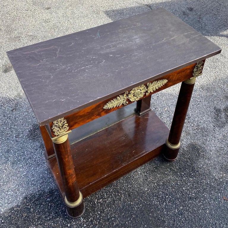 Petite Mahogany French Empire Stone Top Console with Great Bronze Mounts 2