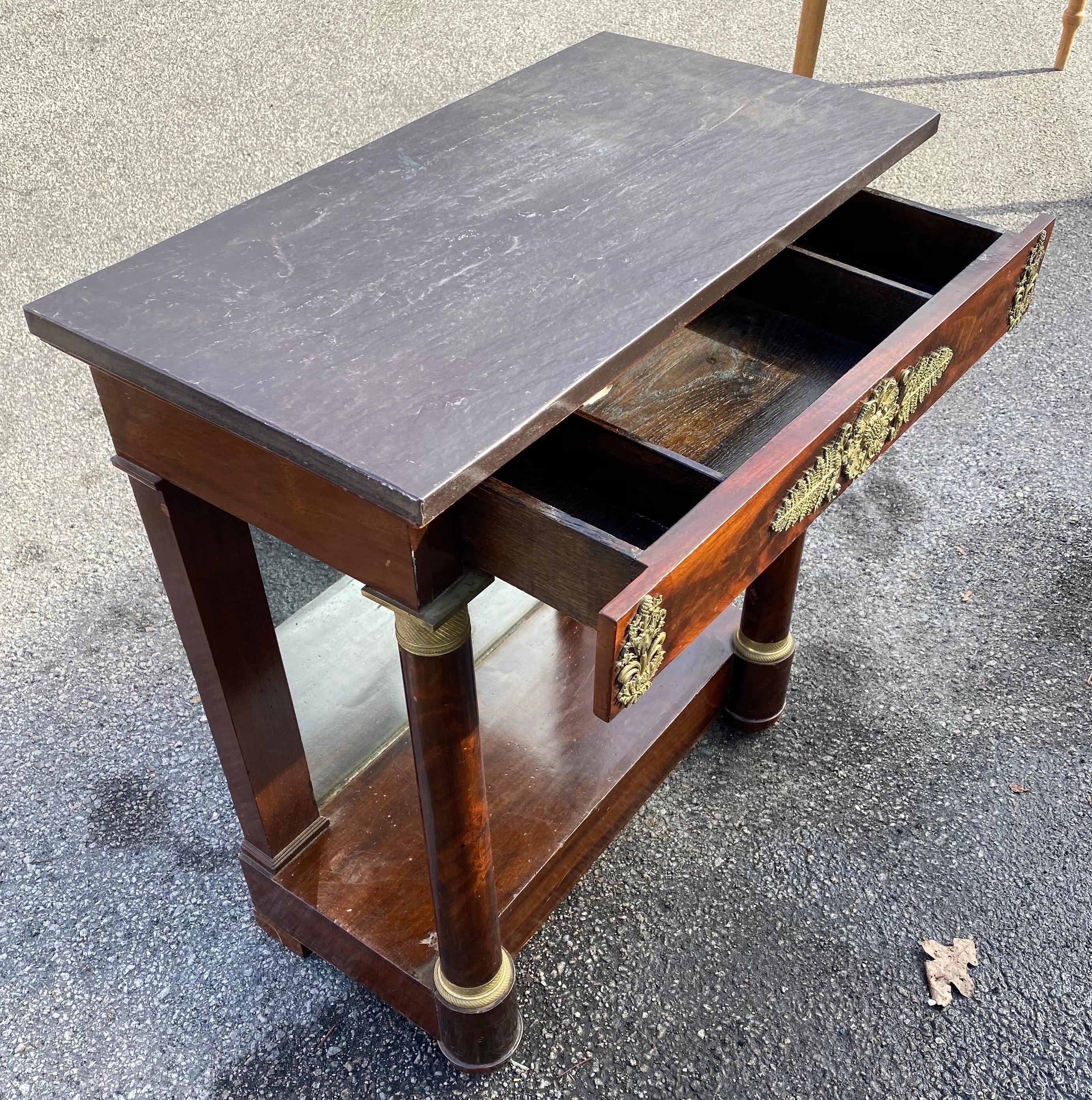 Petite Mahogany French Empire Stone Top Console with Great Bronze Mounts 3