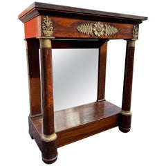 Petite Mahogany French Empire Stone Top Console with Great Bronze Mounts