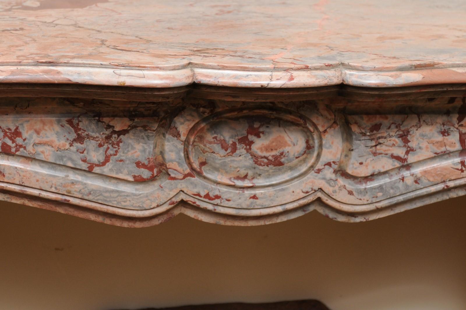 Petite Marble Mantel in Salmon & Grey Hues, 19th Century France For Sale 3