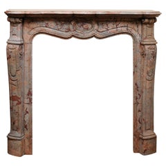 Antique Petite Marble Mantel in Salmon & Grey Hues, 19th Century France