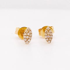 Petite Marquise Diamond Pave Studs 0.08 Carats 14K Yellow Gold Tiny Earrings