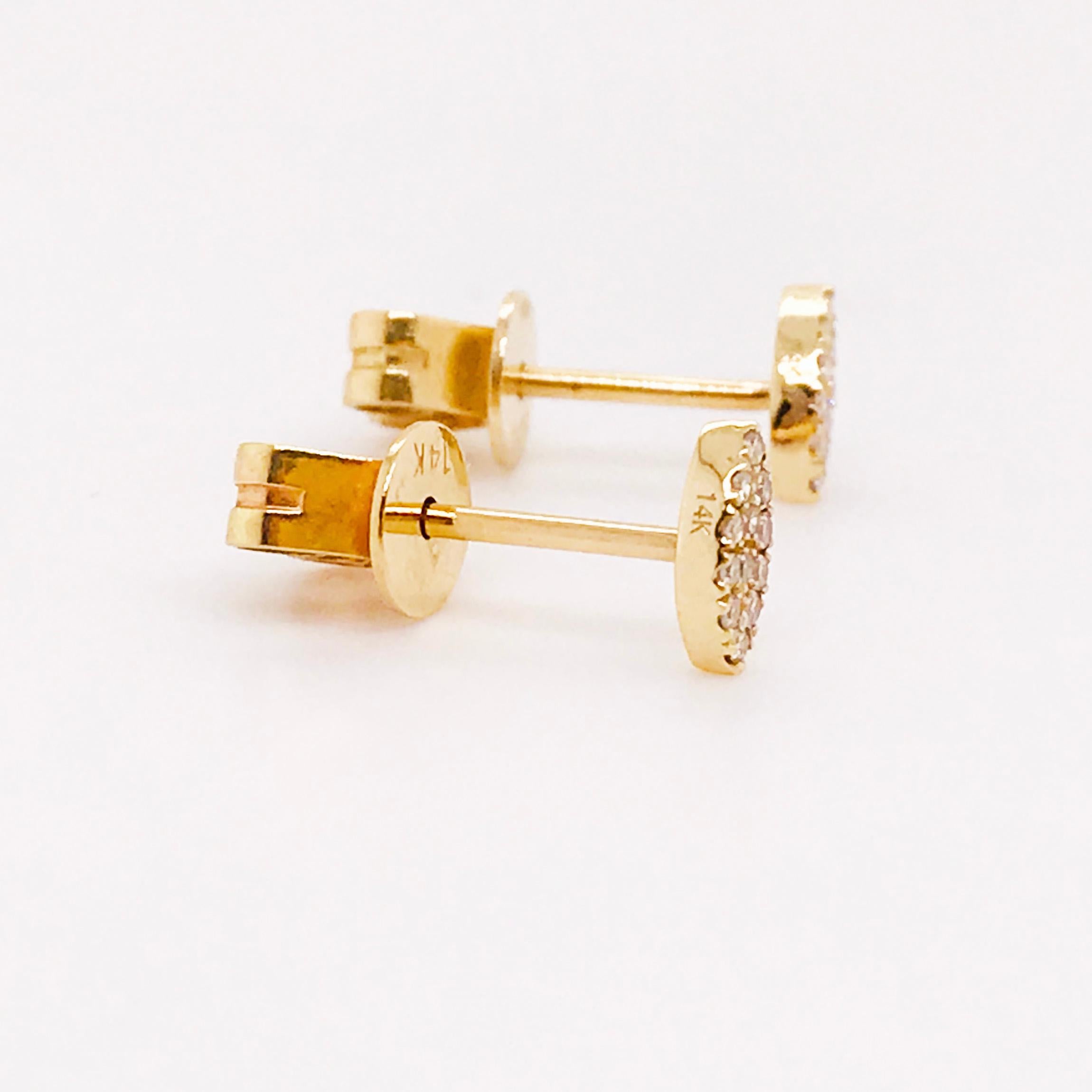 Contemporary Petite Marquise Diamond Pave Studs 0.08 Carats 14K Yellow Gold Tiny Earrings For Sale