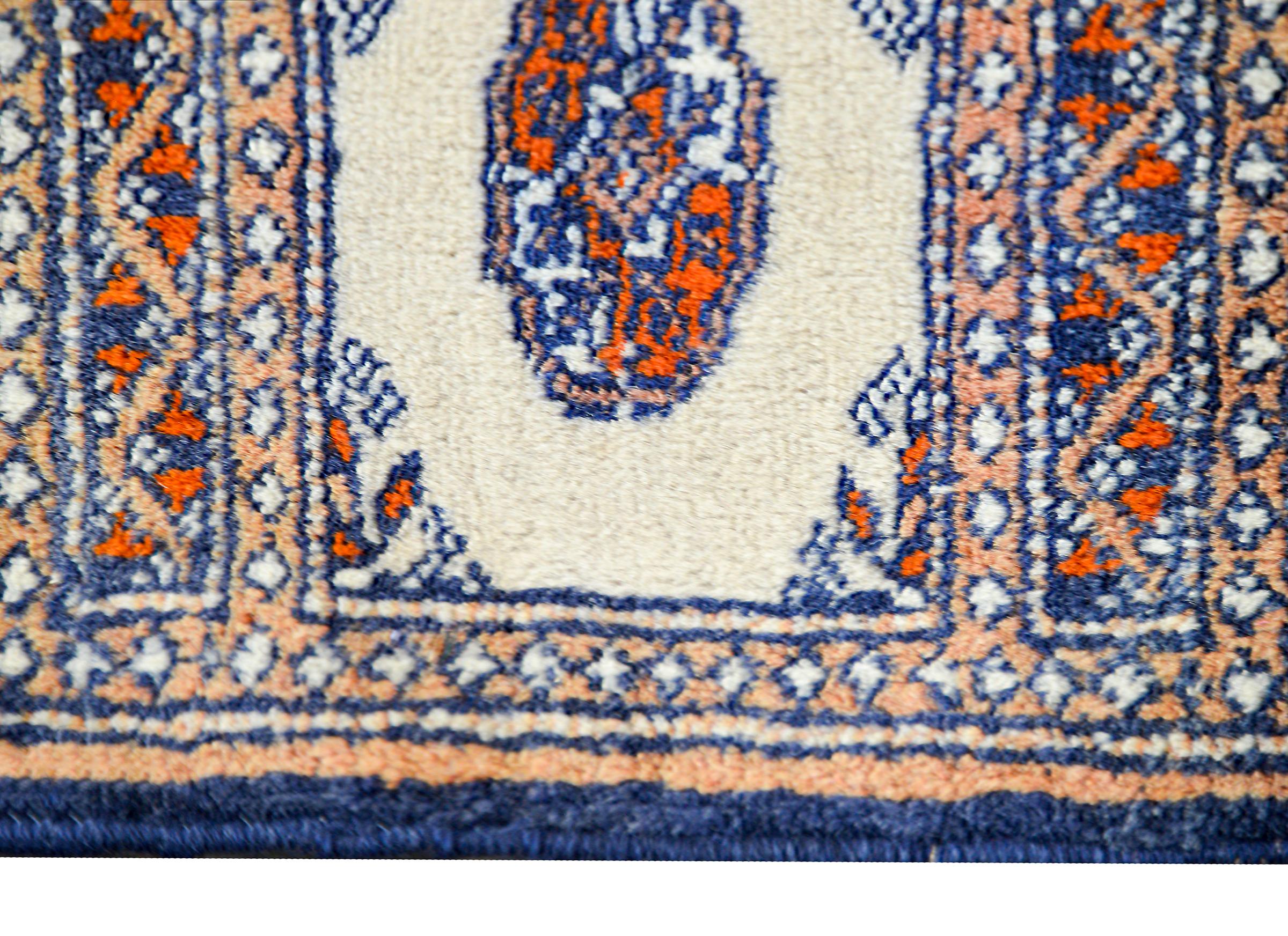 Hand-Knotted Petite Mid-20th Century Bakhara Rug For Sale
