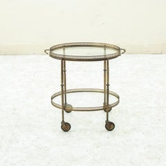 Petite Mid-20th Century French Brass and Glass Bar Cart, with Removable Tray
