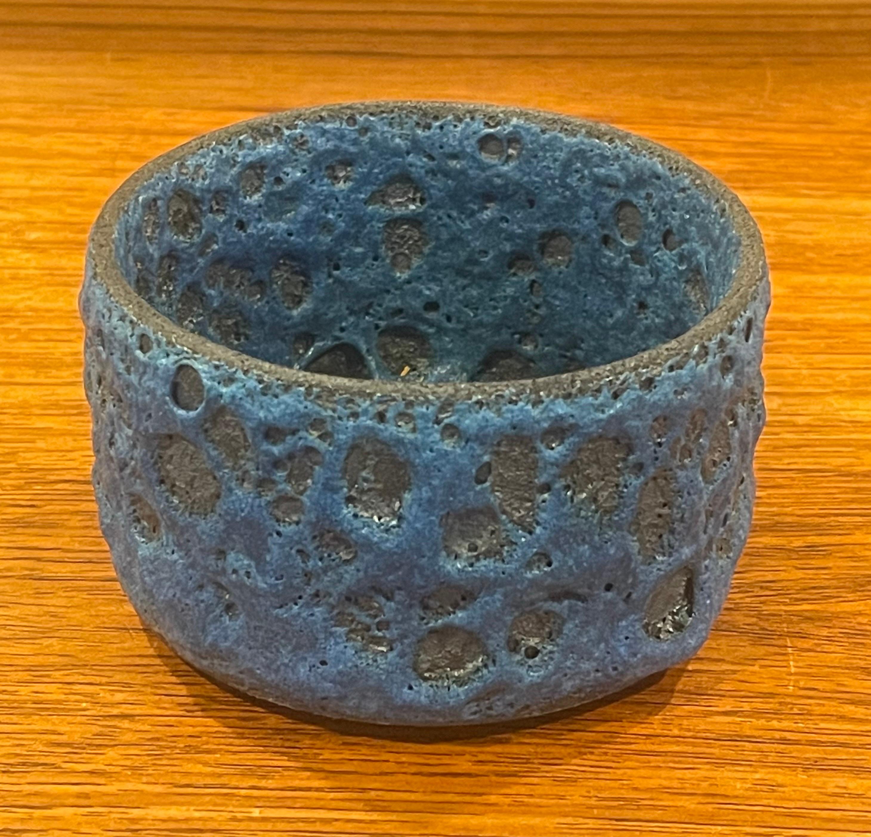 Mid-Century Modern Petite Mid-Century Blue Lava Glazed Bowl For Sale