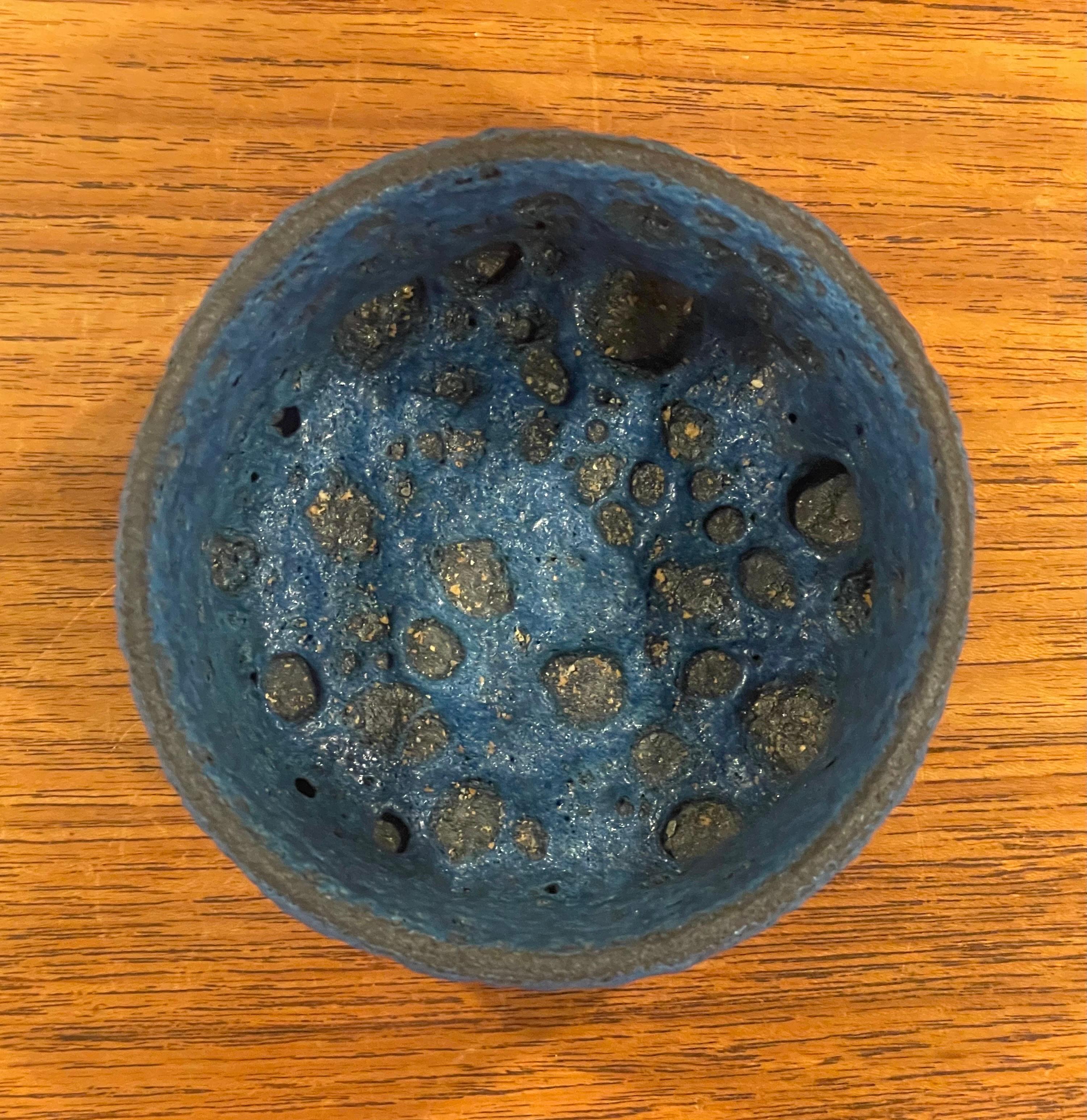 Petite Mid-Century Blue Lava Glazed Bowl In Good Condition For Sale In San Diego, CA