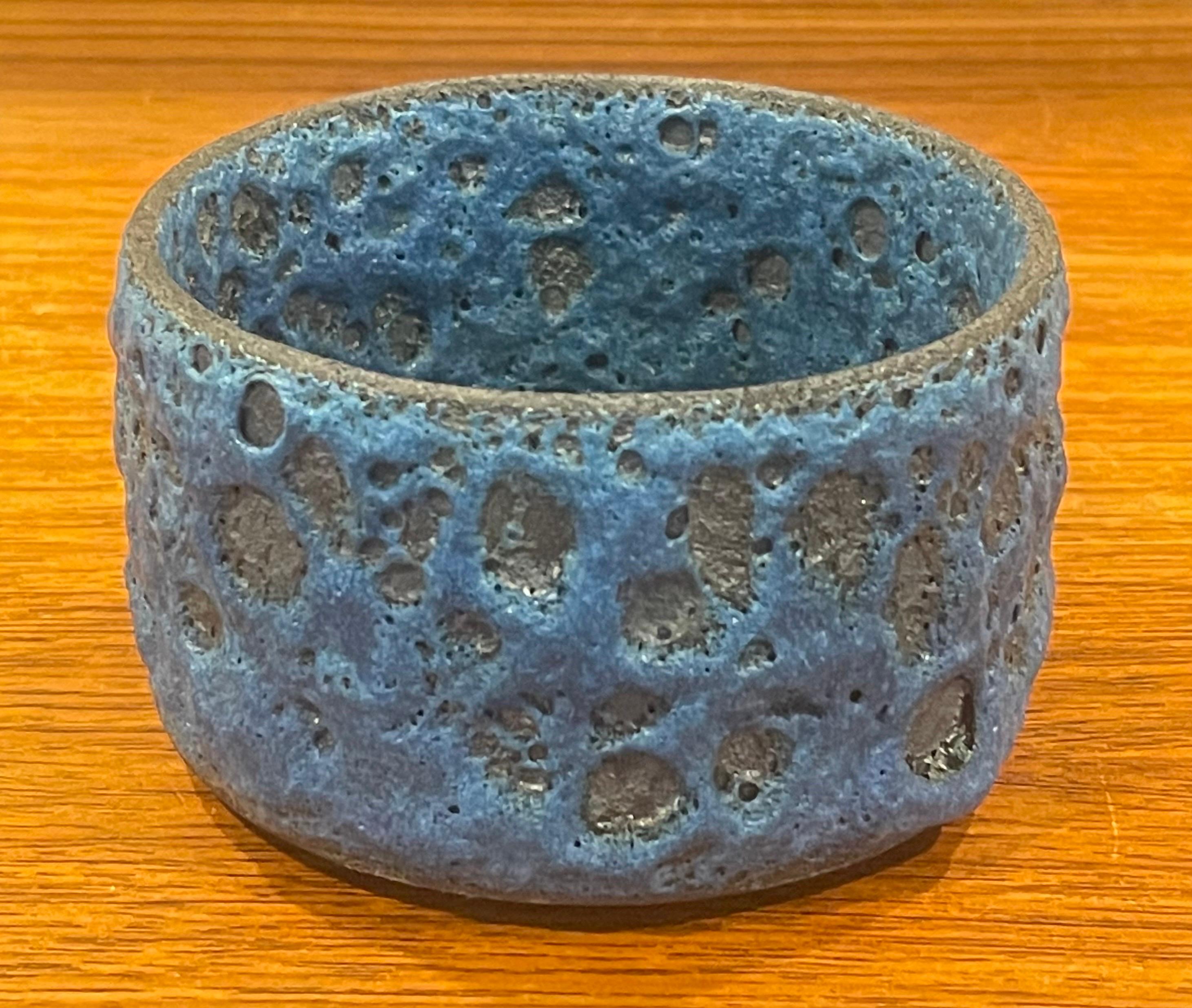 Petite Mid-Century Blue Lava Glazed Bowl For Sale 1
