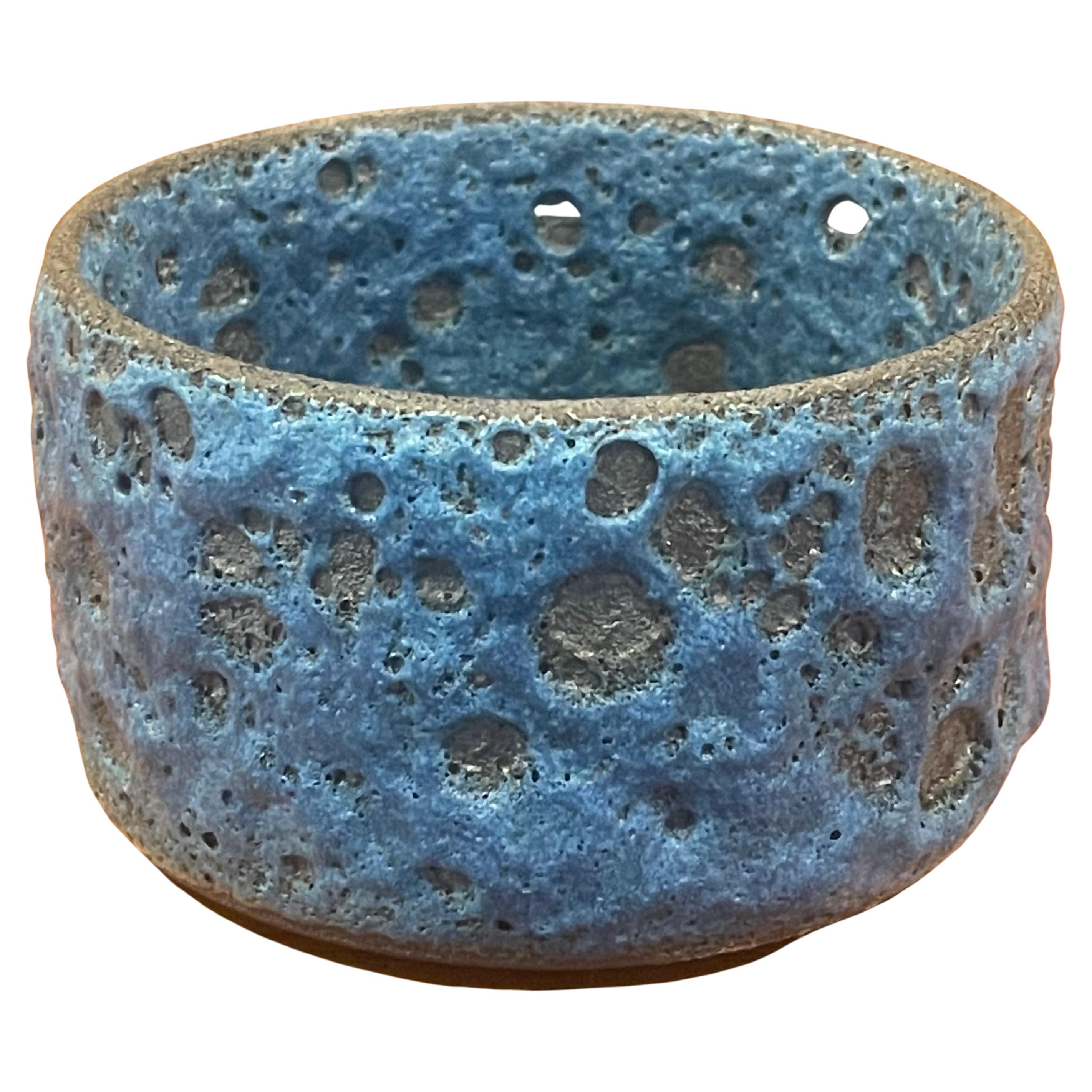 Petite Mid-Century Blue Lava Glazed Bowl For Sale