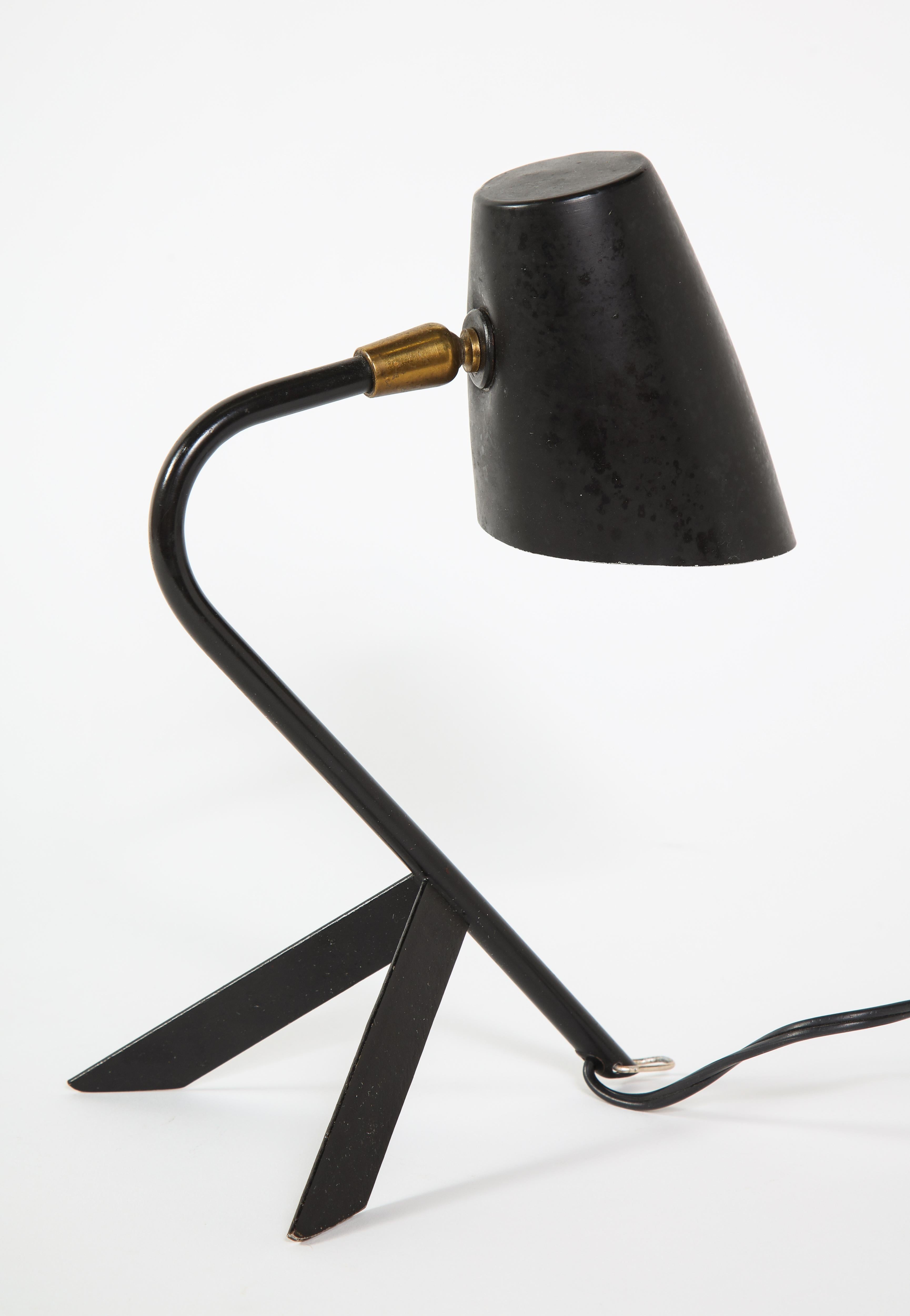 Petite Midcentury French Black Metal and Brass Desk Lamp 8