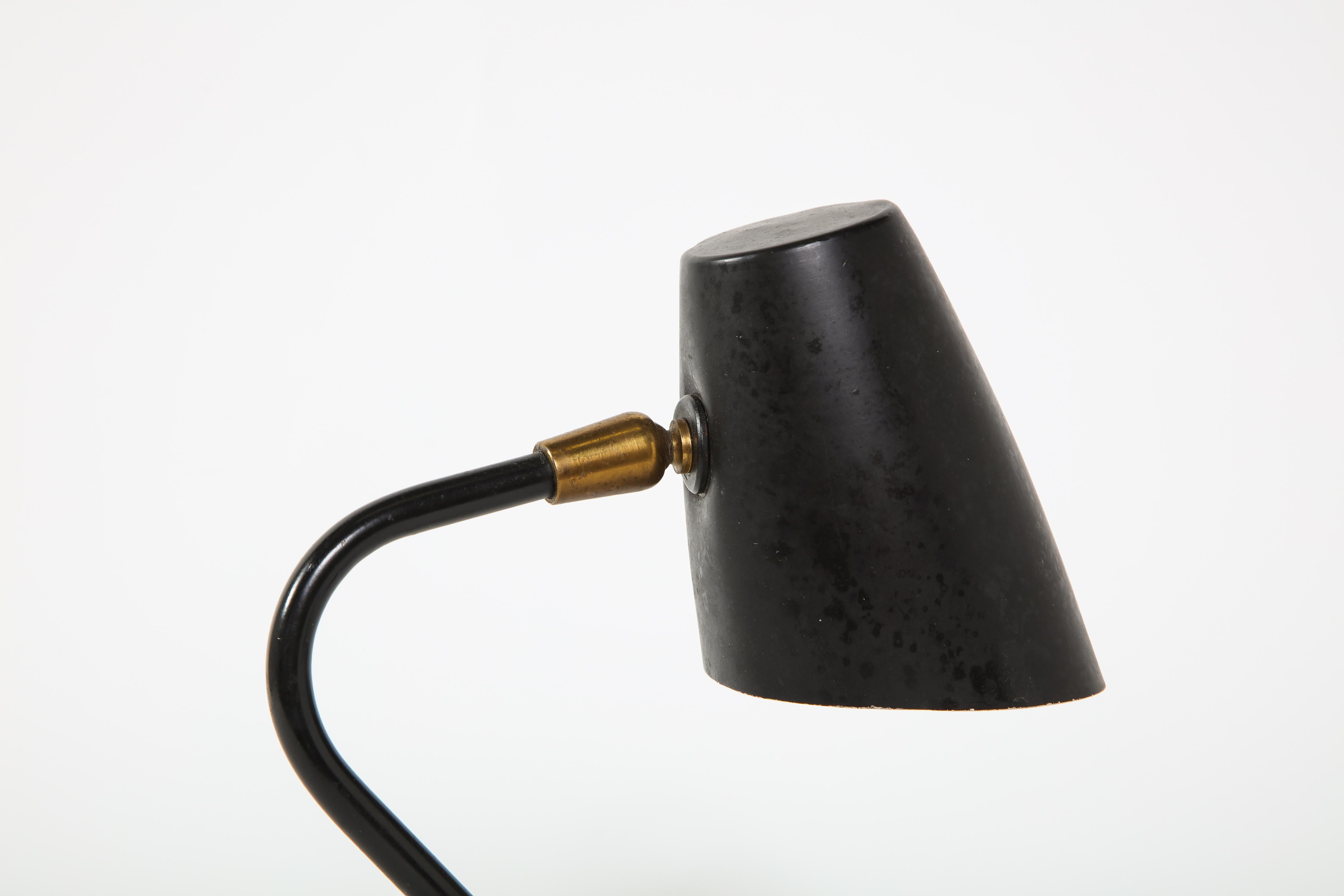 Petite Midcentury French Black Metal and Brass Desk Lamp 10