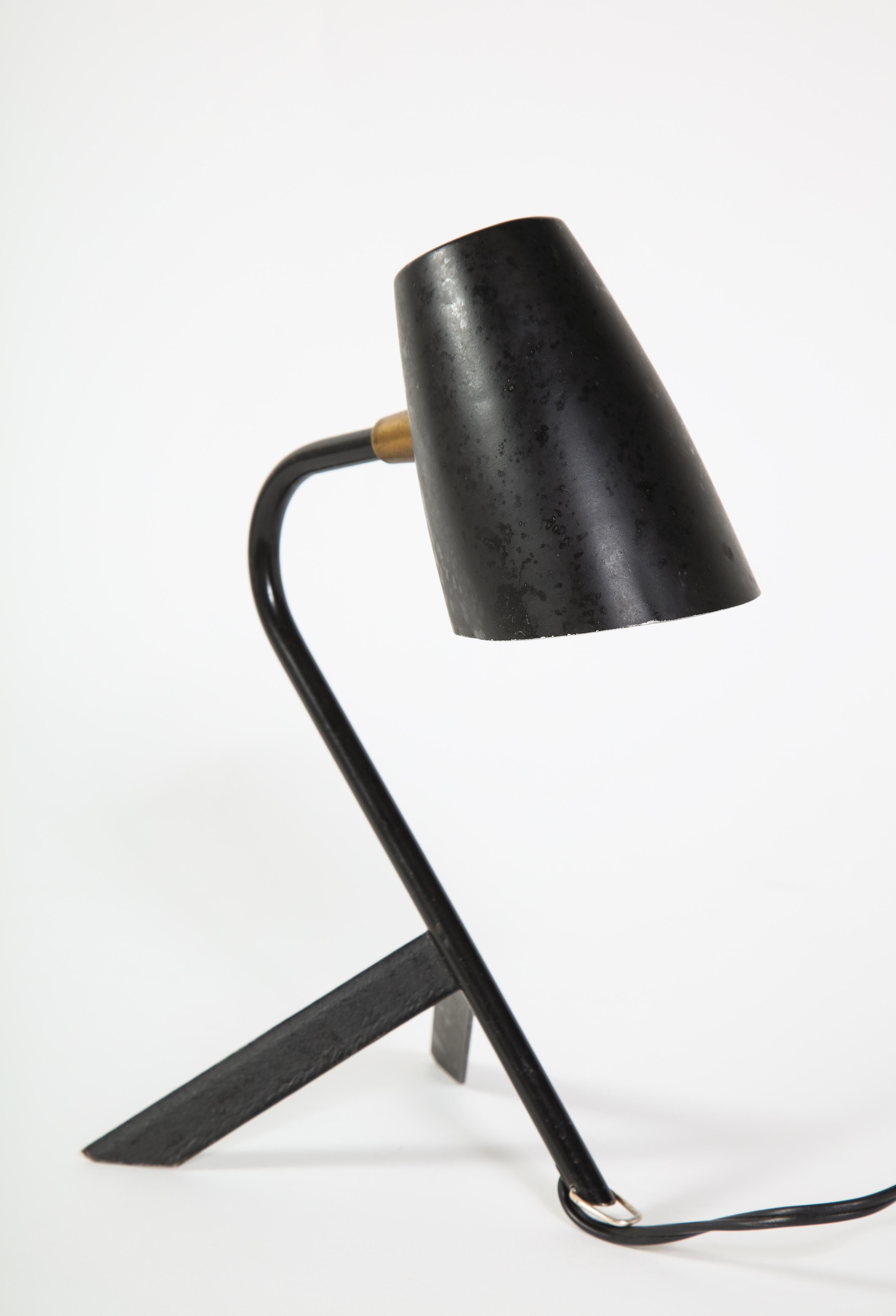 Petite Midcentury French Black Metal and Brass Desk Lamp 11