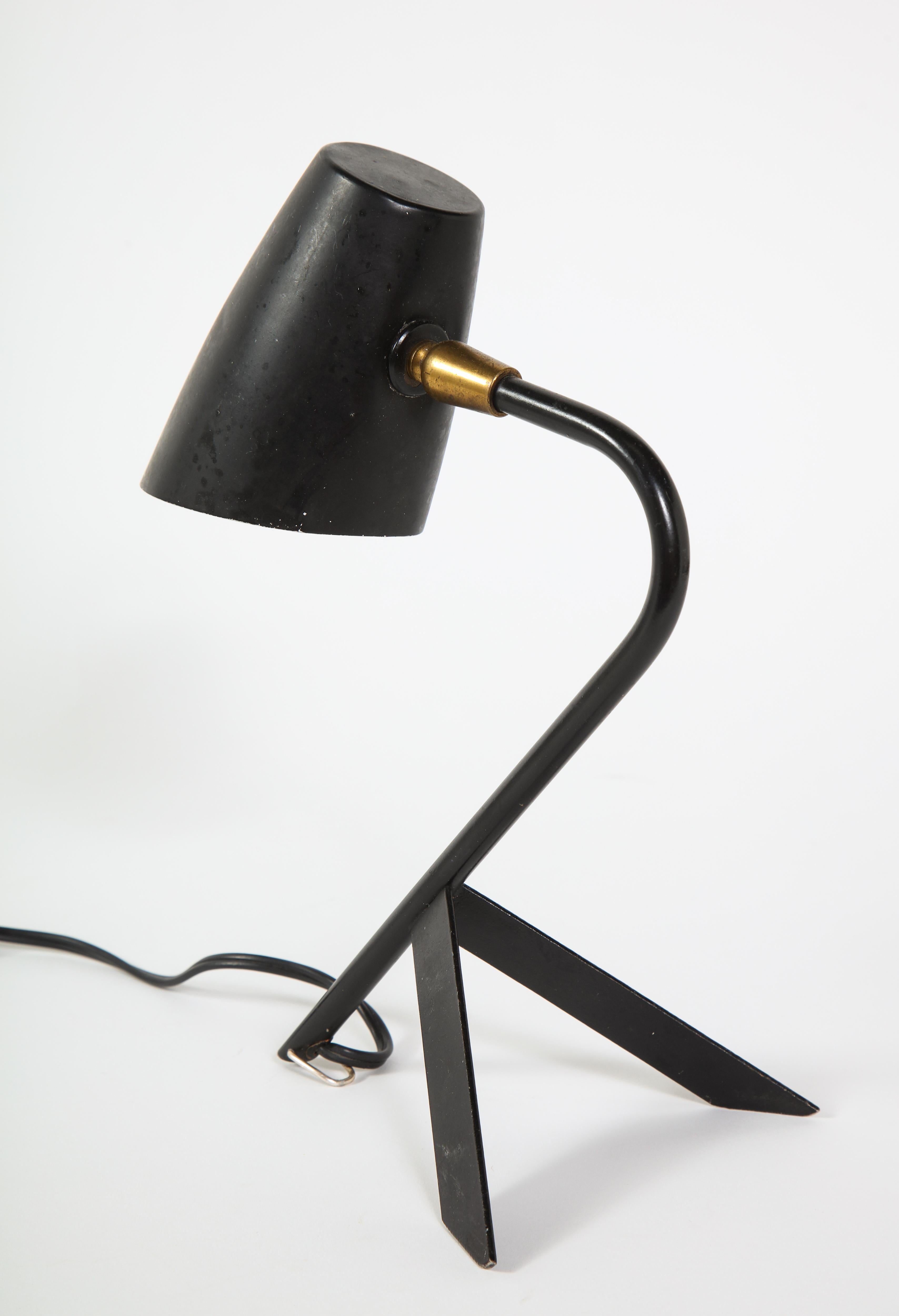 Petite Midcentury French Black Metal and Brass Desk Lamp 12
