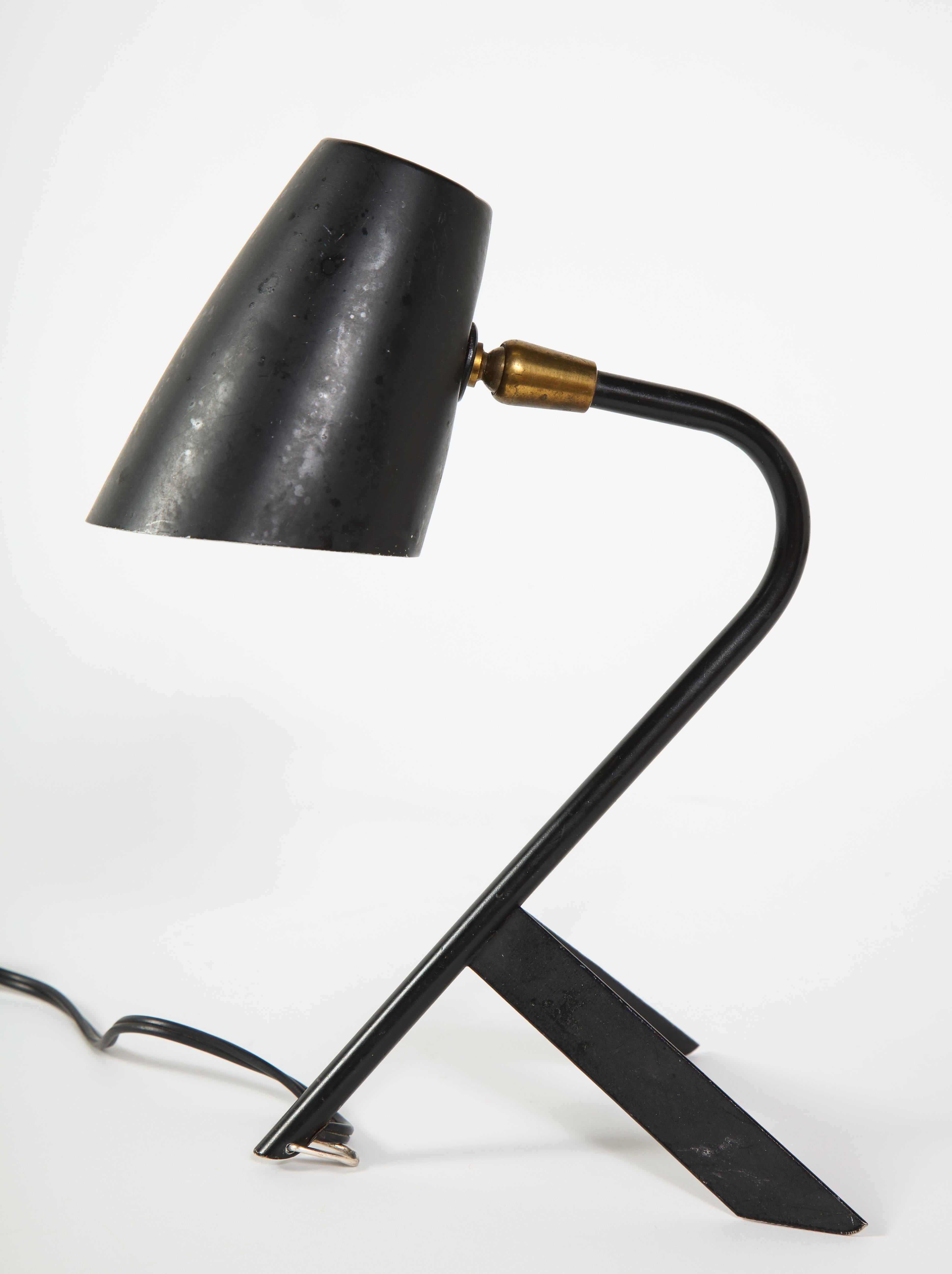 Petite Midcentury French Black Metal and Brass Desk Lamp 13