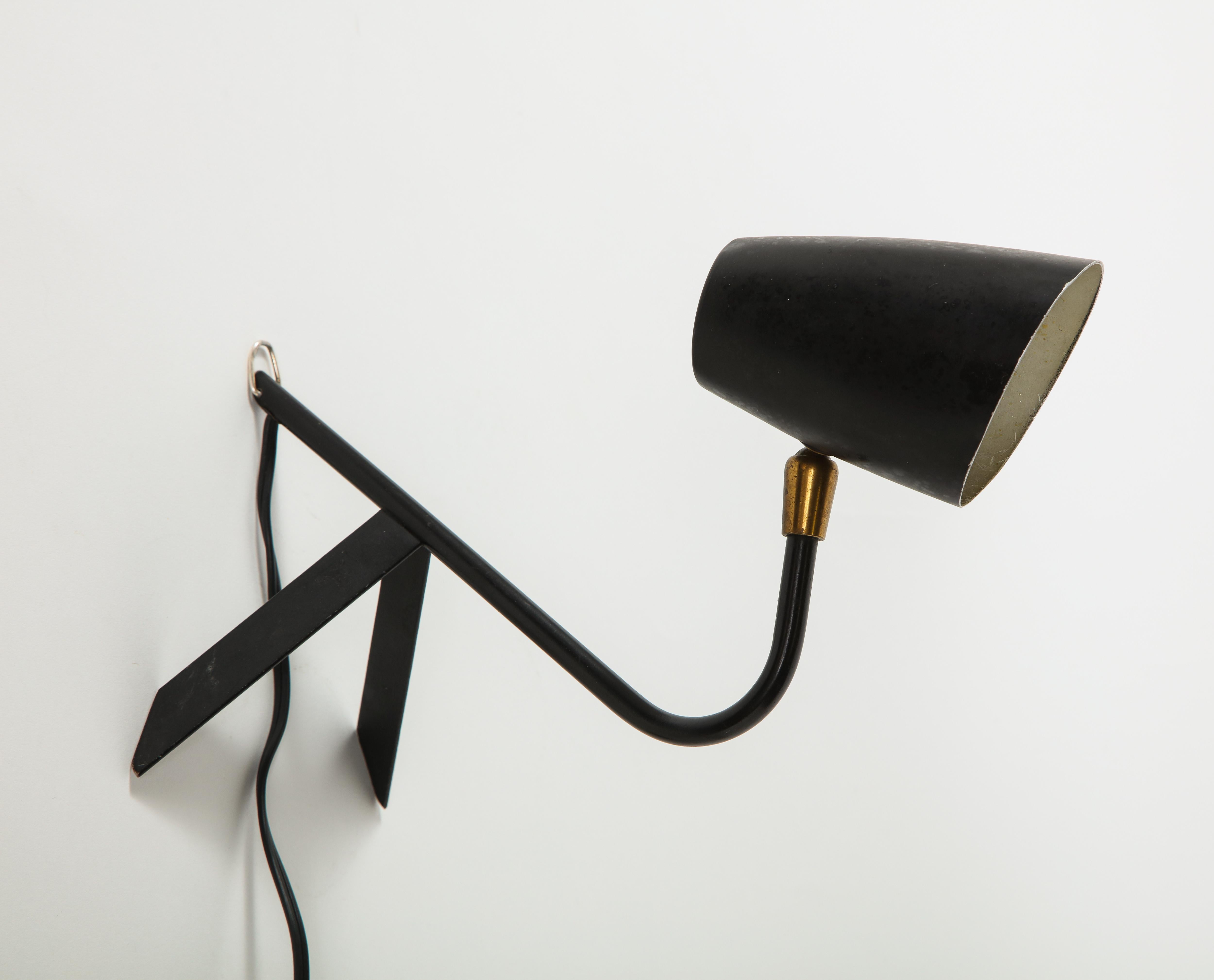 Petite Midcentury French Black Metal and Brass Desk Lamp 4